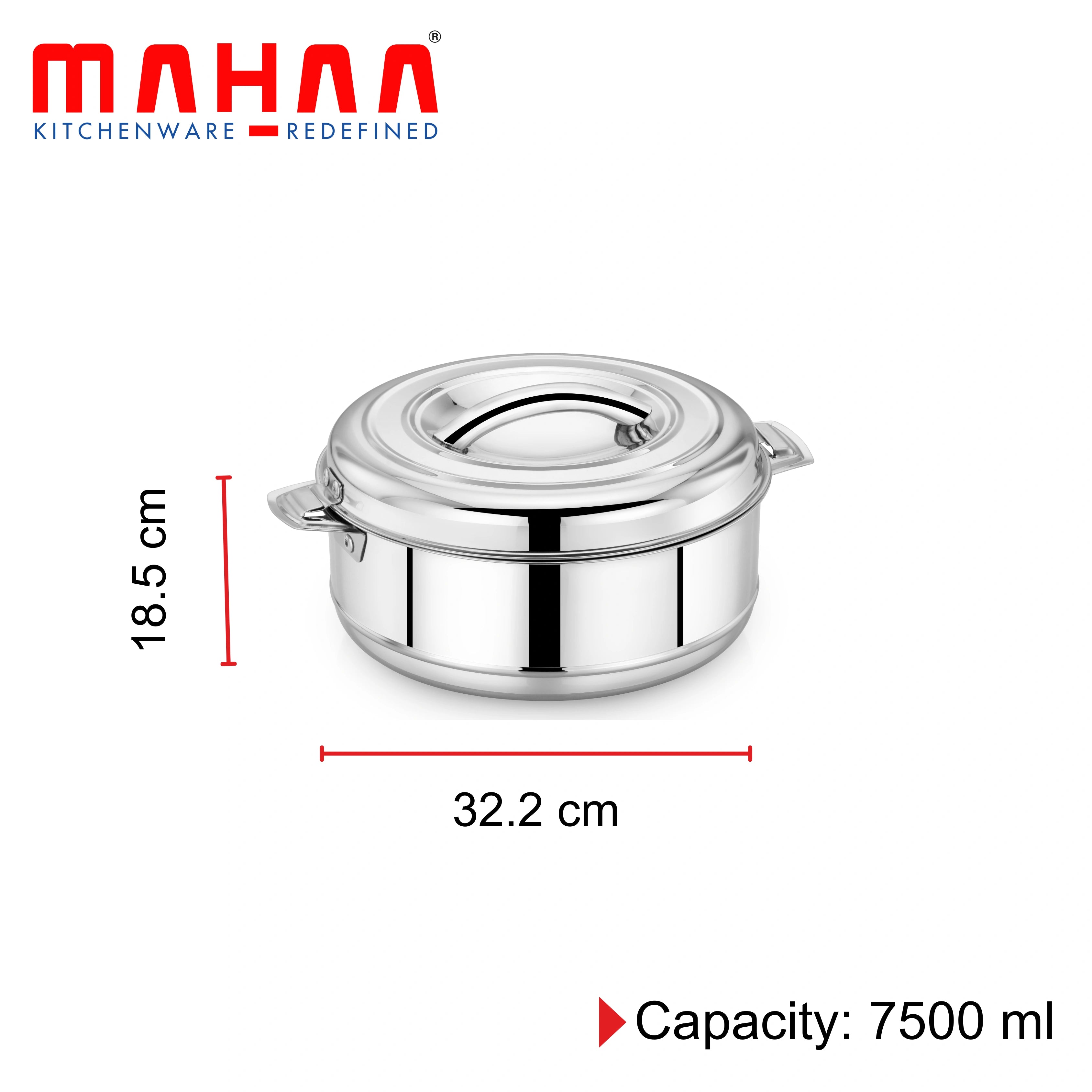 MAHAA Aspen Stainless Steel Insulated Casserole – Snug-Fit Lock | Hot Pot for Roti-Rice-Gravy-Curry | Retains Temperature, Twist Lock | Free ₹300 SS Water Bottle