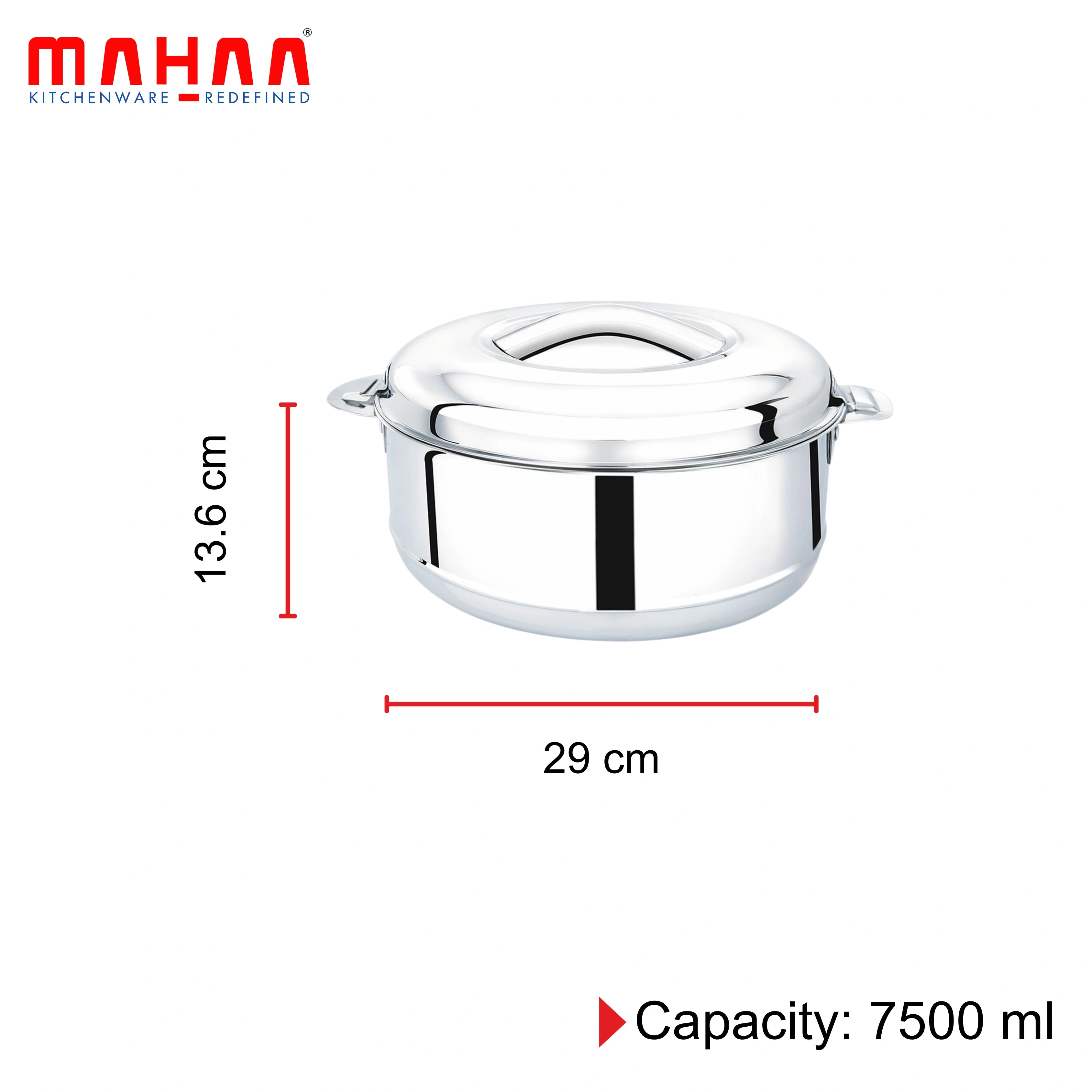 MAHAA Iris Stainless Steel Casserole | Double-Wall Insulated Hot Box with Lock Lid | Food Warmer for Rice, Curries, Rotis | Free ₹300 SS Water Bottle