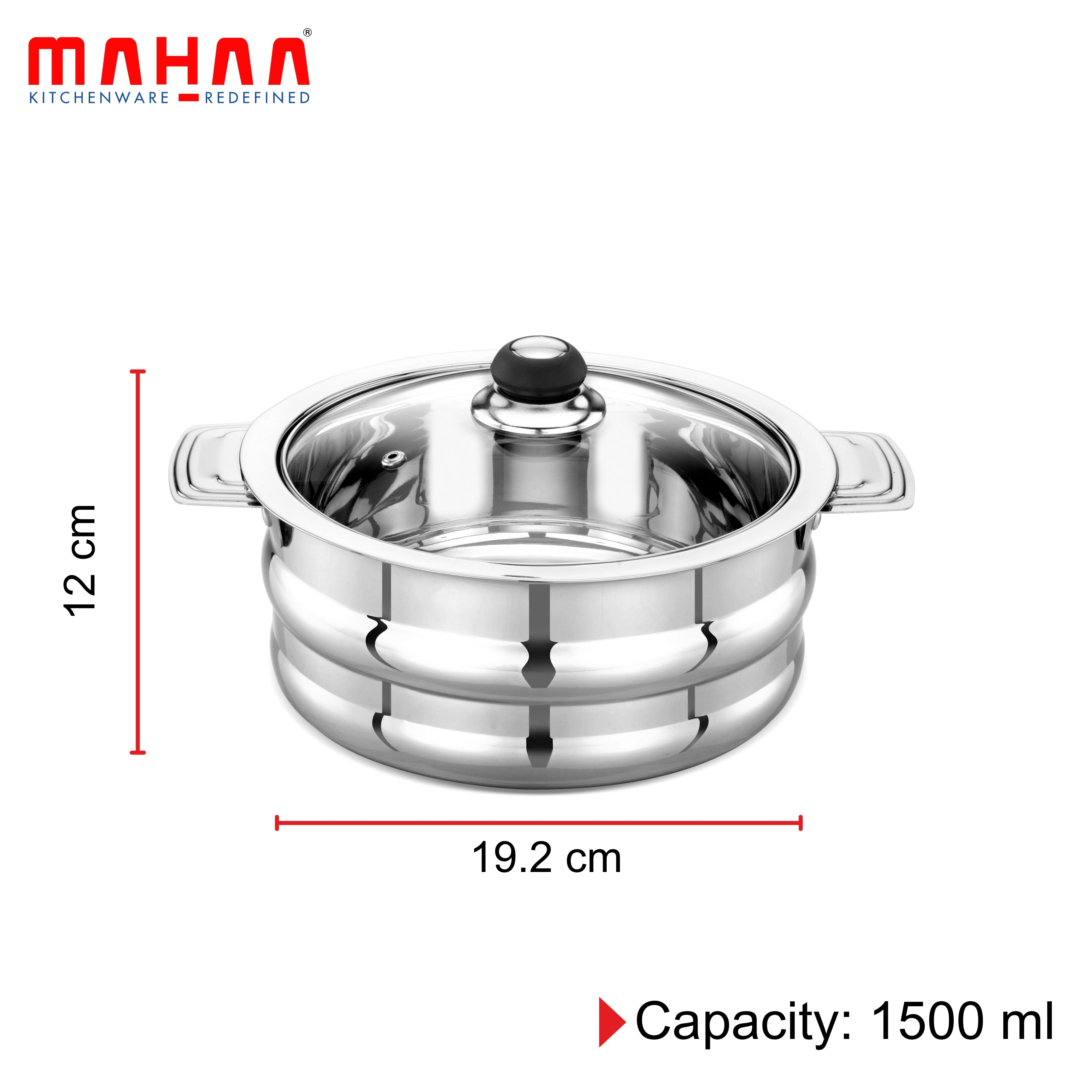 MAHAA Stainless Steel Orchid C-Through Casserole Gift Set – 3 Pcs | See-Through Glass Lids | Insulated Hot Pots | Rust-Free & Elegant