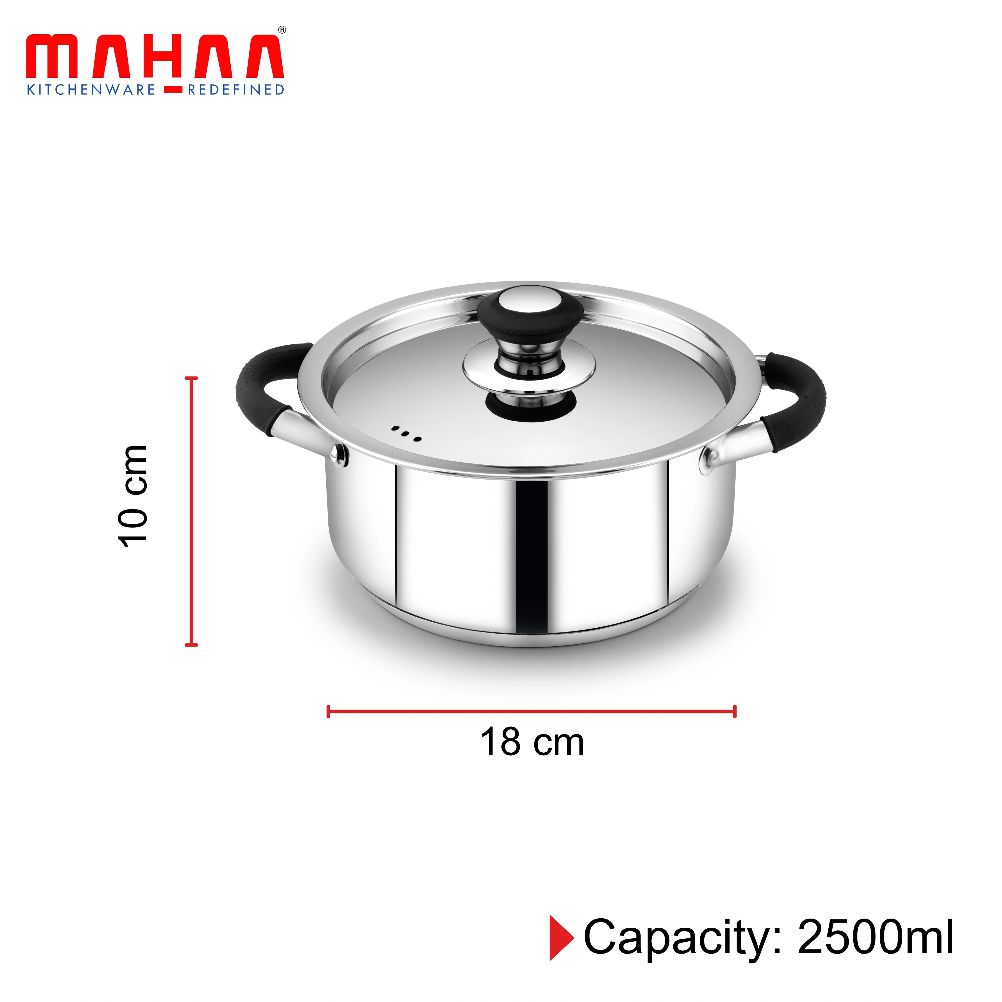 MAHAA Stainless Steel Chroma Triply Cookware Combo Set – Frypan & Casserole (20CM + 18CM) | Induction & Gas Compatible | Stainless Steel with Lid | No Coating, 100% Food-Safe