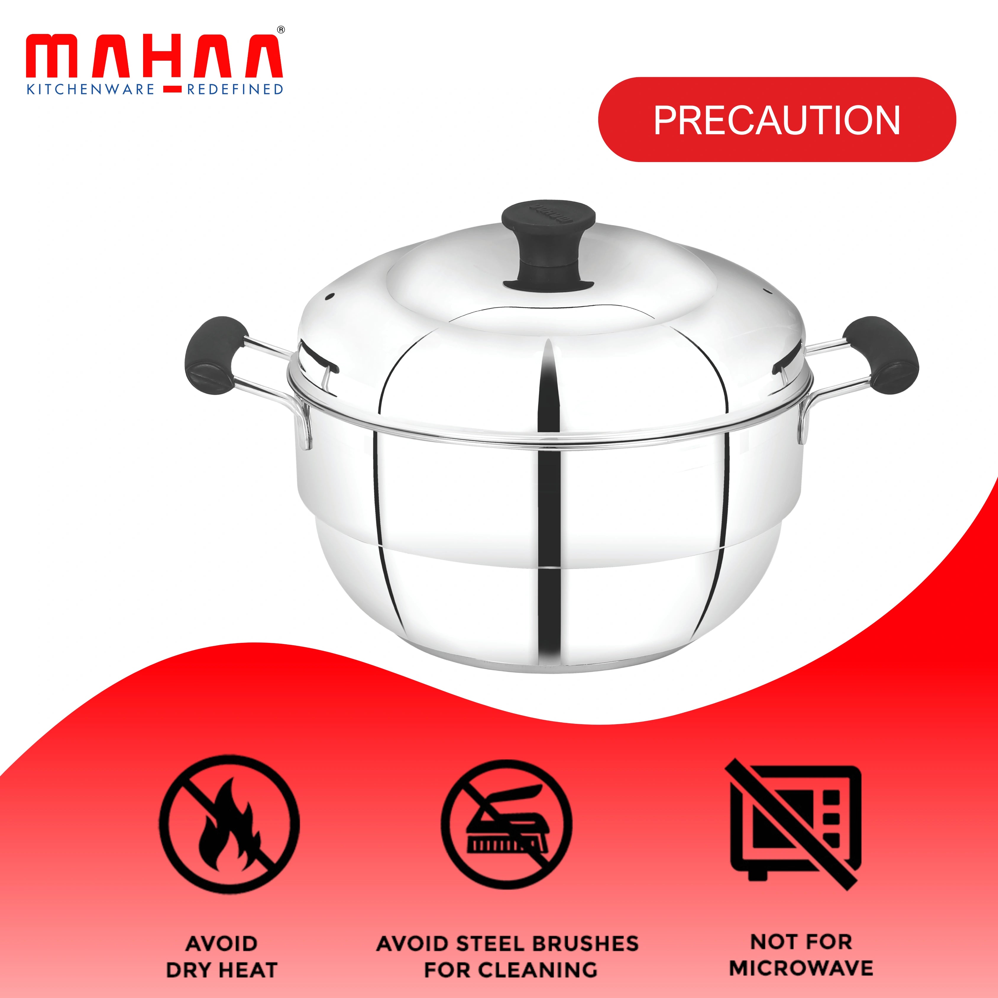 MAHAA Stainless Steel Multi Kadai 22CM – Versatile Kadai with Steam Release Lid | Steam Idlis, Mini Idlis, Dhokla, Idiyappams, Momos and Vegetables | Tri Ply Base | StayCool+ Handle & Lid Knob