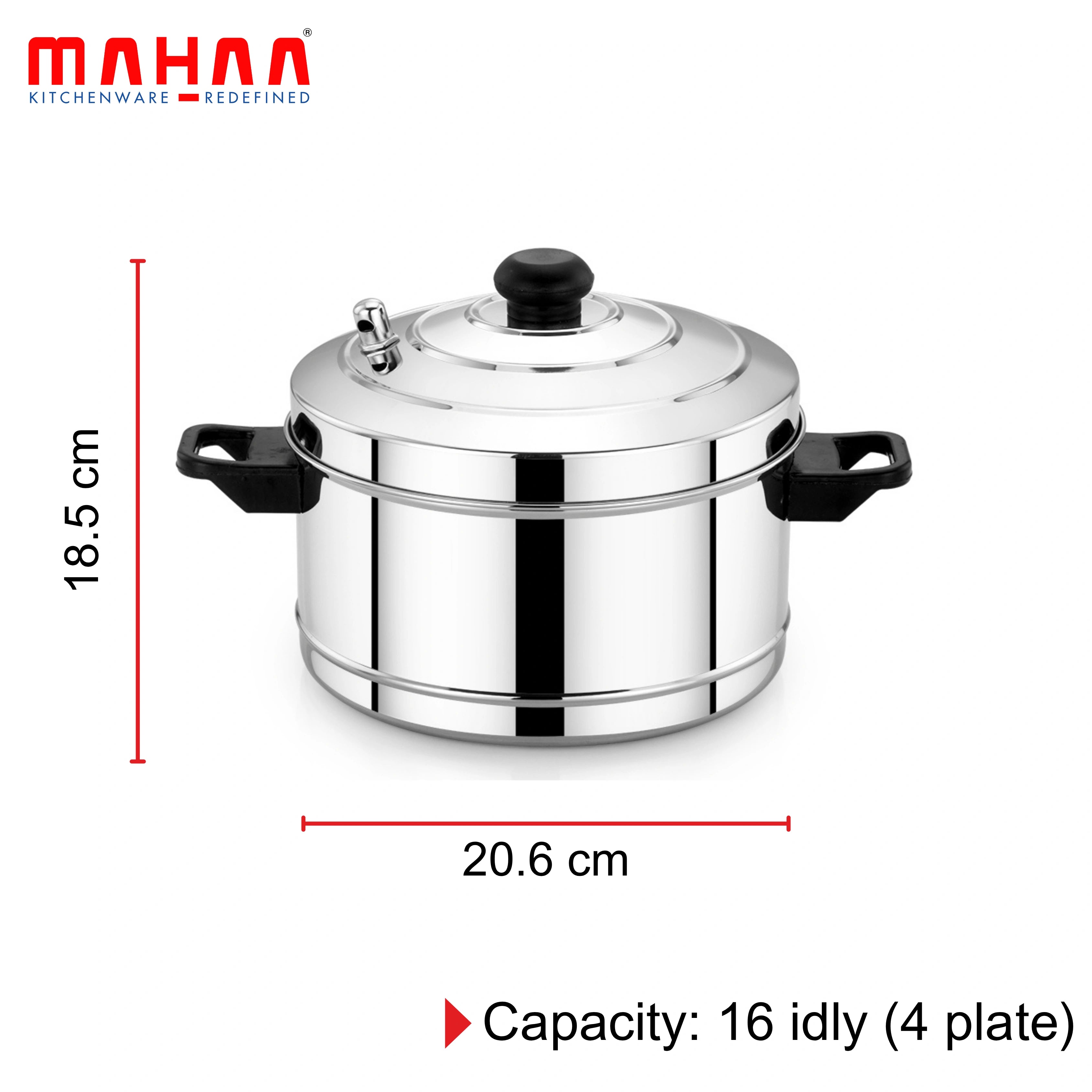 MAHAA Stainless Steel Combo 4-Plate Idly Cooker + 2L Milk Boiler with Whistle + 1.5L See-Through Hotpot | Induction Compatible & Dishwasher Safe