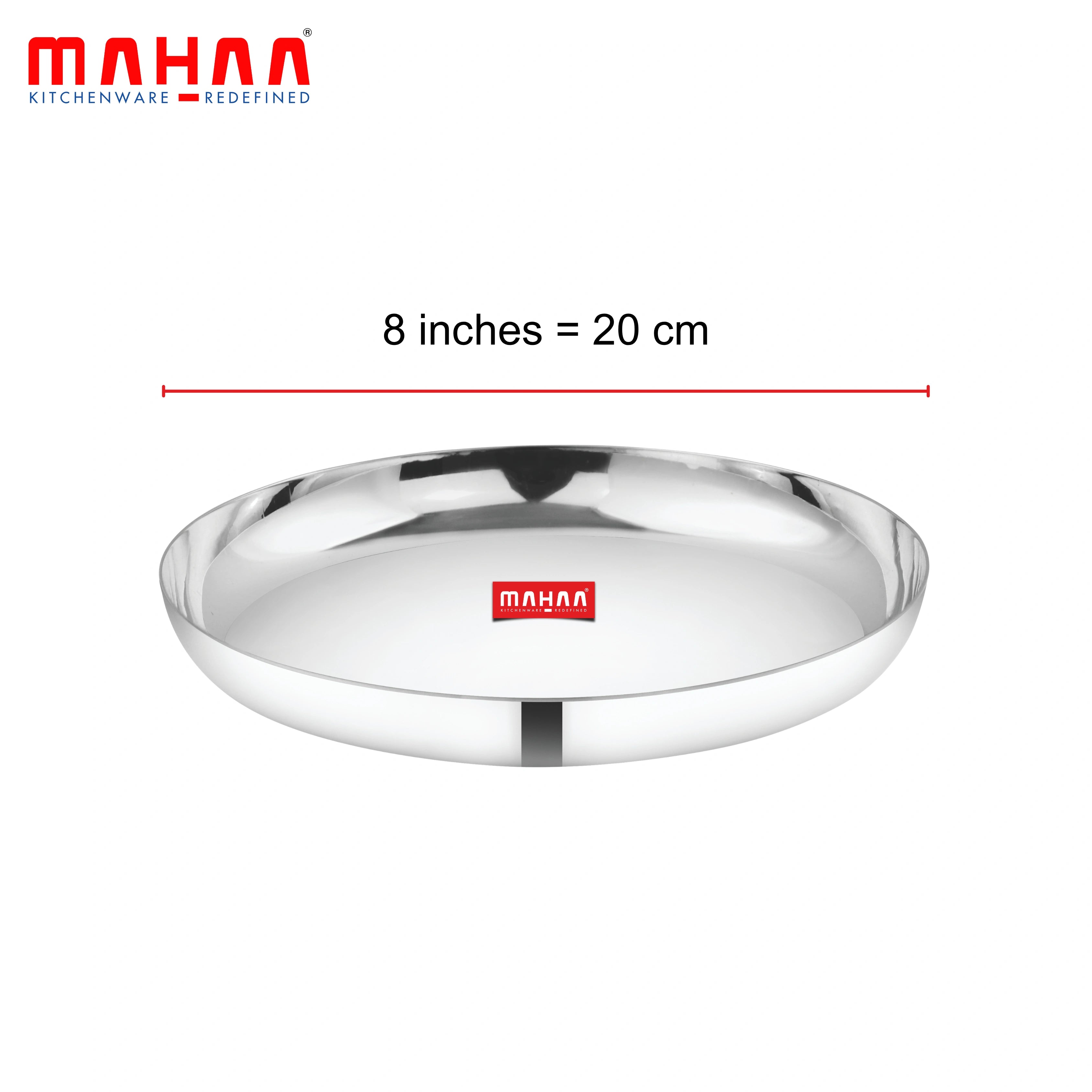 MAHAA Stainless Steel China Plate - 2 Pcs Set | High Quality | Mirror Finish | Durable & Rust-Free | Ideal for Daily & Festive Use | 17.5cm, 20cm, 22.5cm, 25cm, 28cm, 30.5cm, 33cm