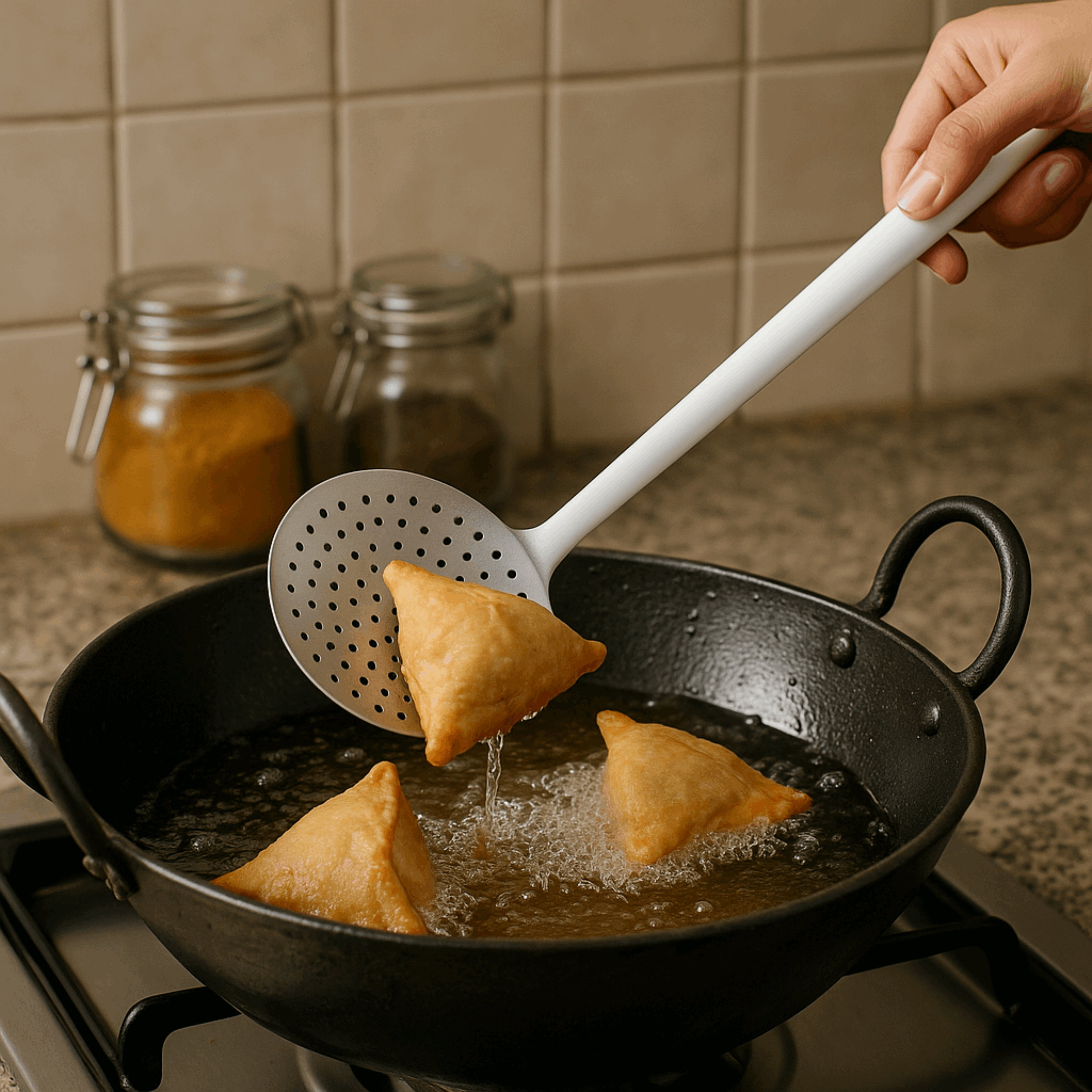 Stainless Steel Skimmer – Heat-Resistant Handle | Rust-Free | Ideal for Deep Frying, Draining & Straining | 8cm to 20cm Sizes Available