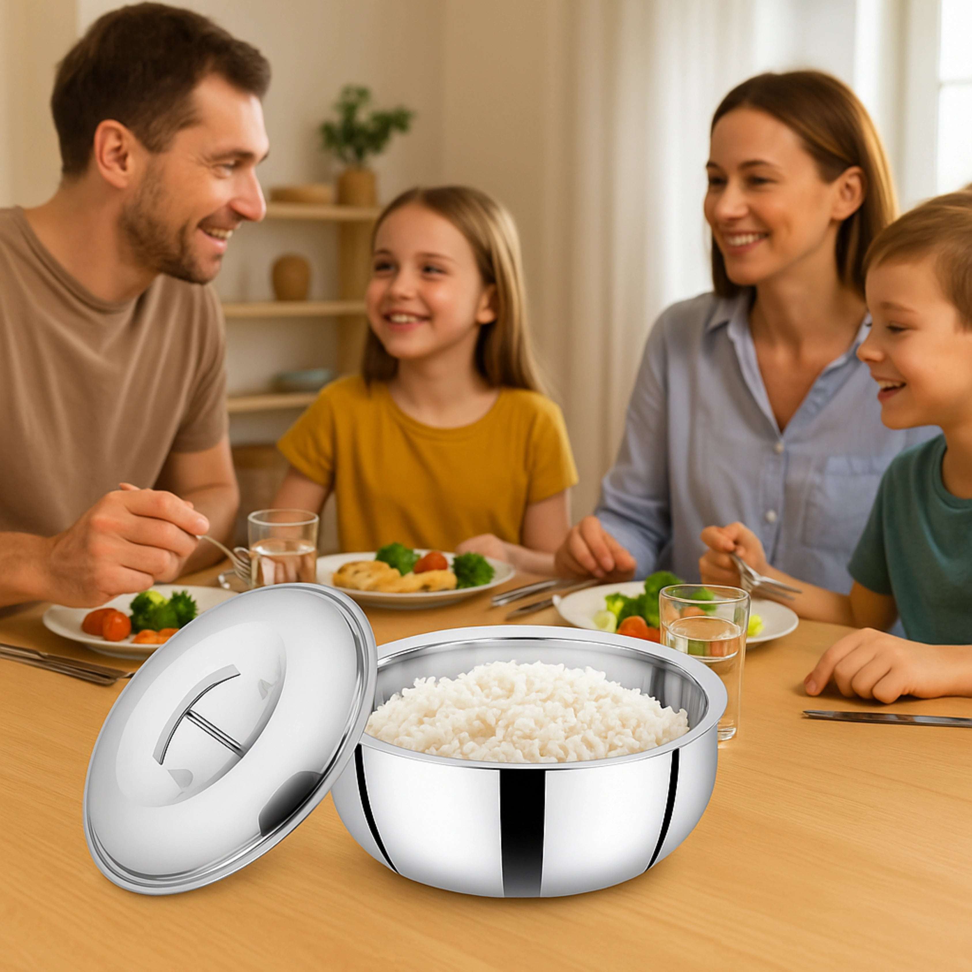 Curve Hammered Stainless Steel Casserole Hot Pot | Double Wall Insulated | Snug Fit Lid | Hammered Finish