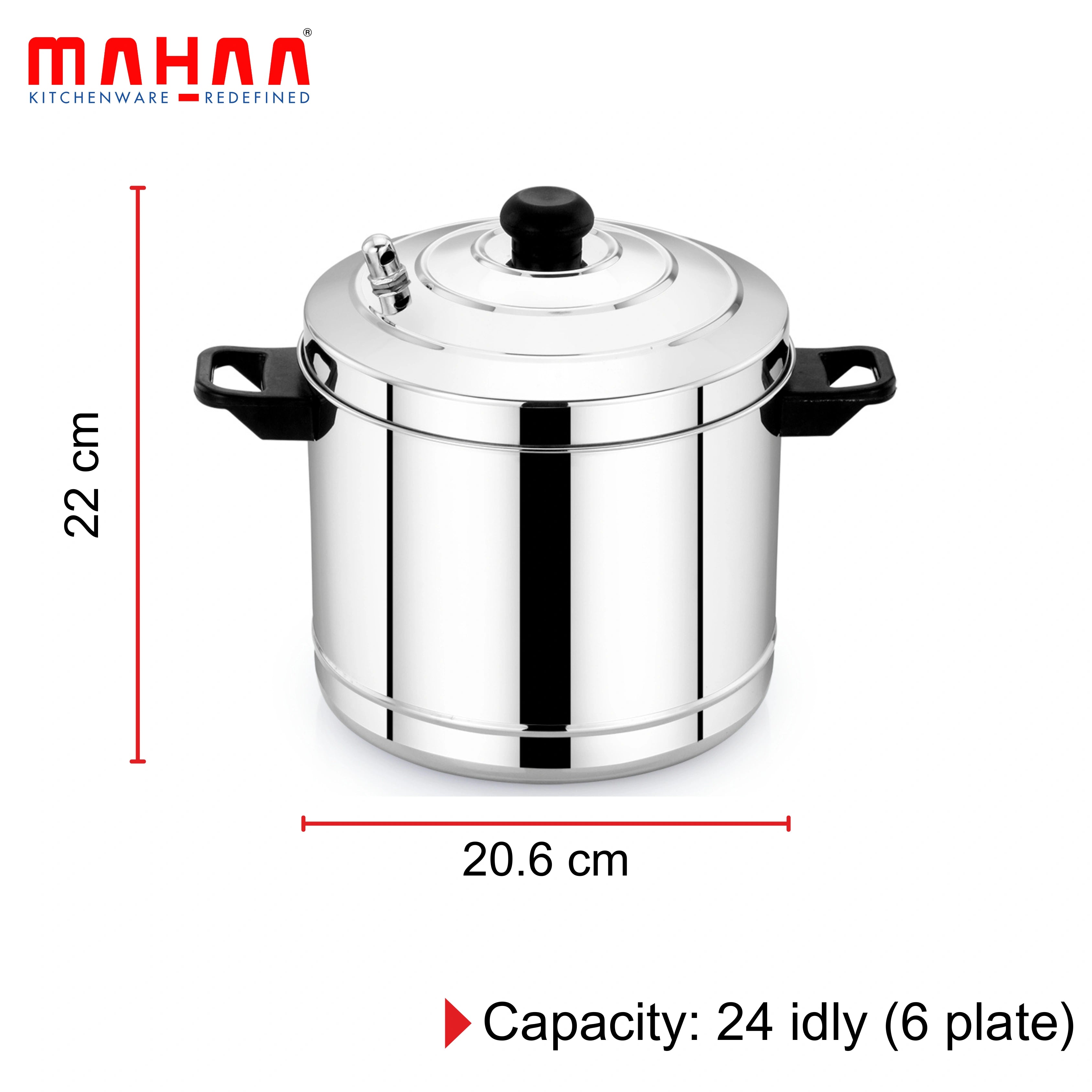 MAHAA Stainless Steel Combo Idly Cooker + Orchid Hotpot – 6 Plate Idly Pot (24 Idlis) & 2.5L Thermal Hotpot with Glass Lid | Stainless Steel, Induction Friendly