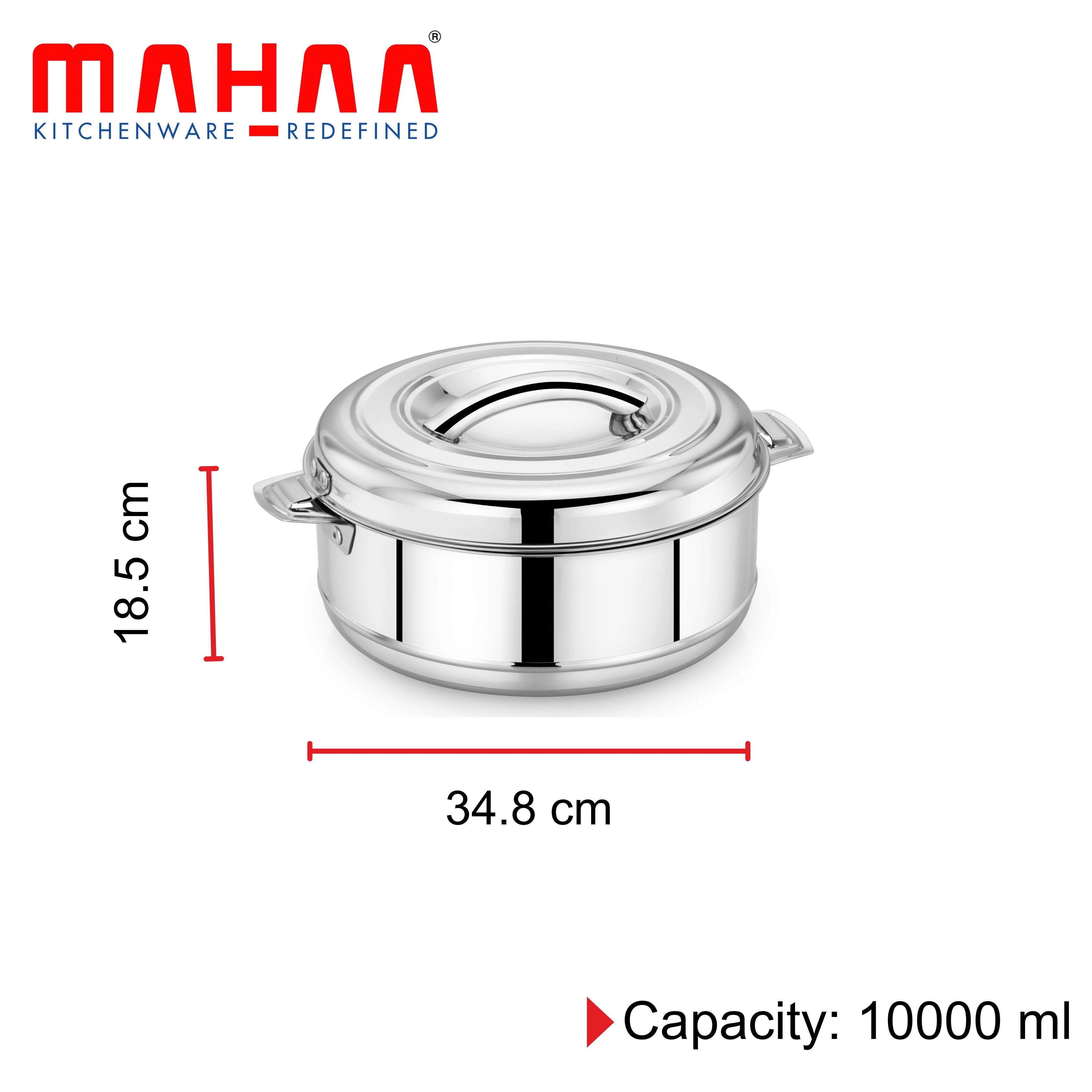 MAHAA Aspen Stainless Steel Insulated Casserole – Snug-Fit Lock | Hot Pot for Roti-Rice-Gravy-Curry | Retains Temperature, Twist Lock | Free ₹300 SS Water Bottle
