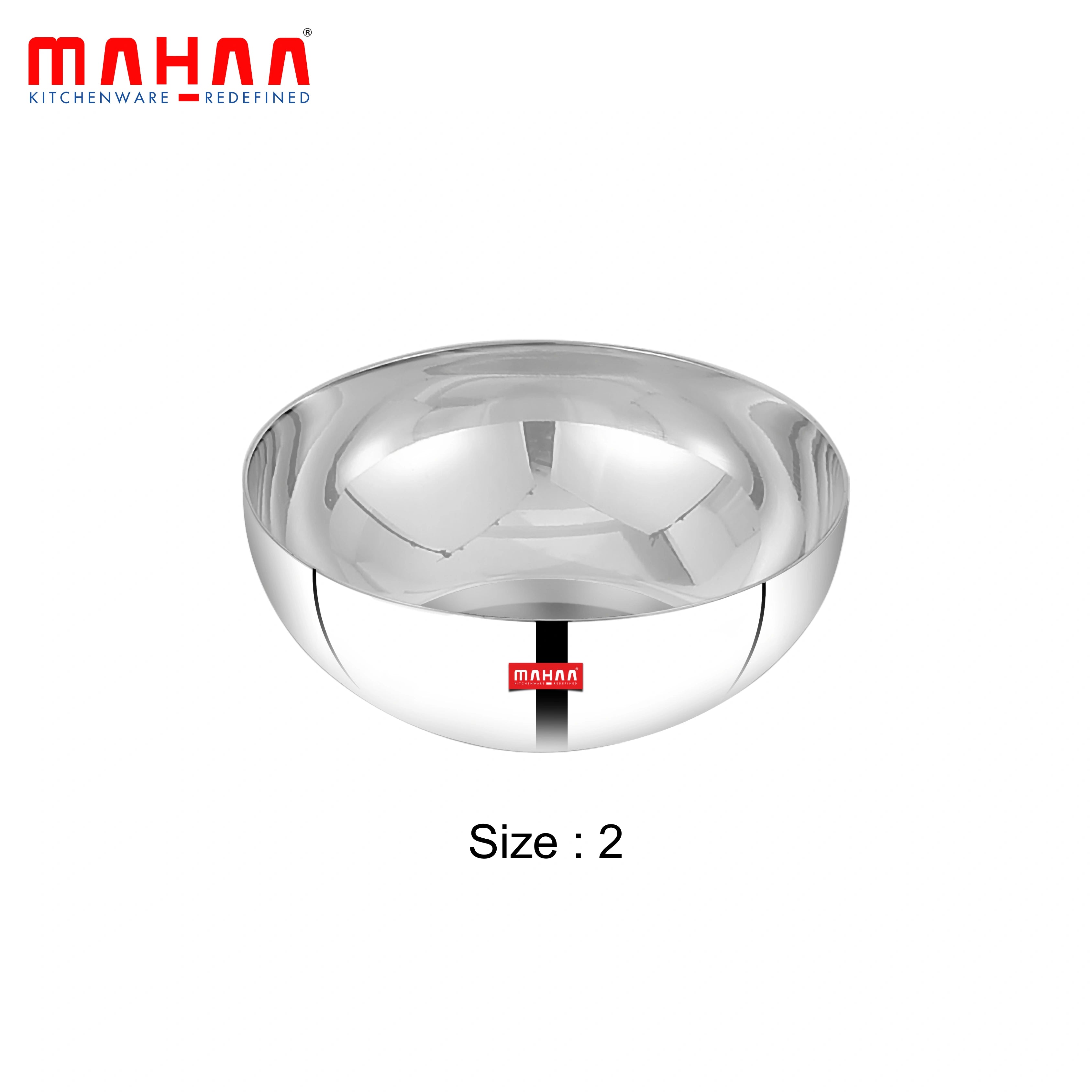 MAHAA Stainless Steel Deep Bowl – 2 Pcs Set | High Quality | Mirror Finish | Rust-Free & Dishwasher Safe