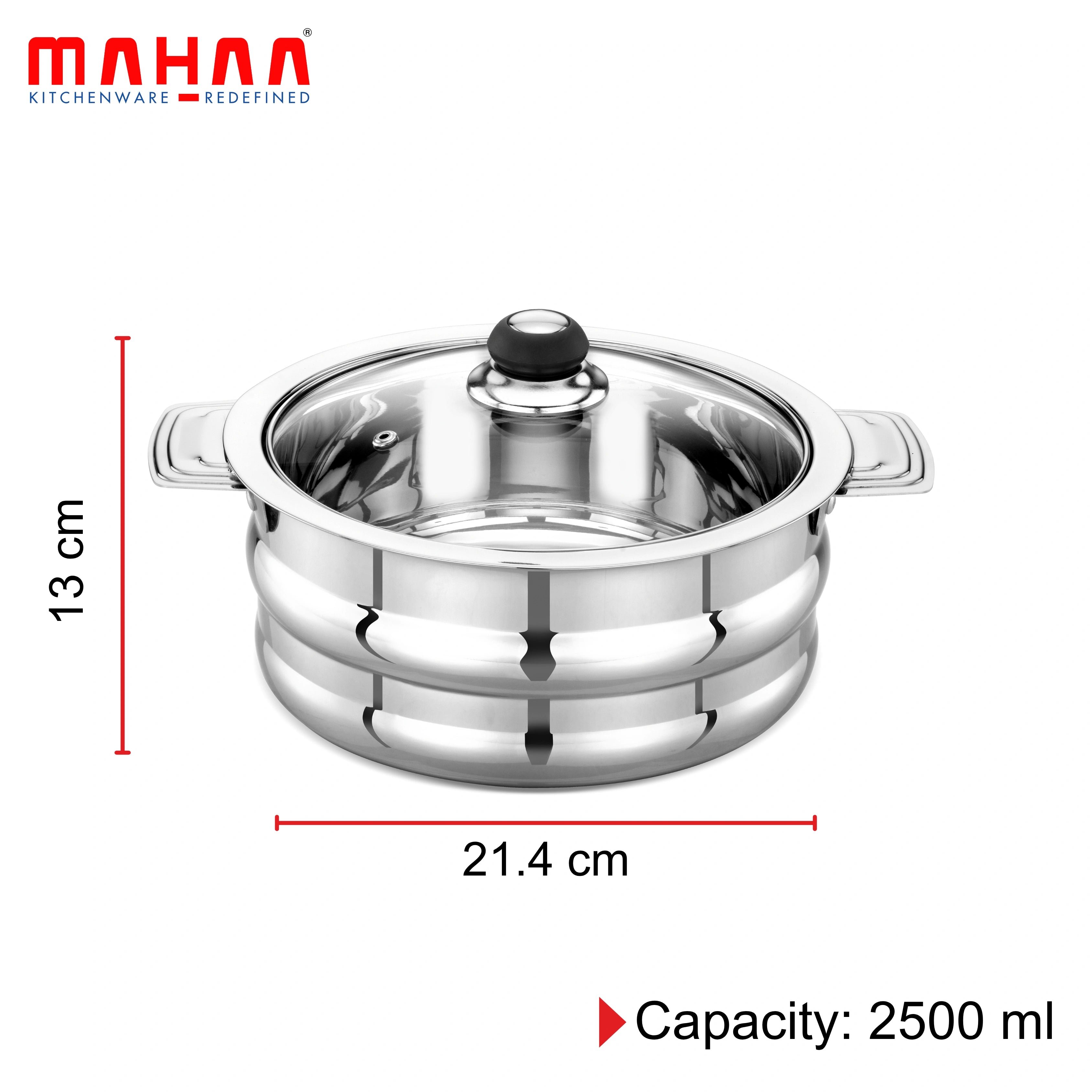 MAHAA Stainless Steel Orchid C-Through Casserole Gift Set – 3 Pcs | See-Through Glass Lids | Insulated Hot Pots | Rust-Free & Elegant