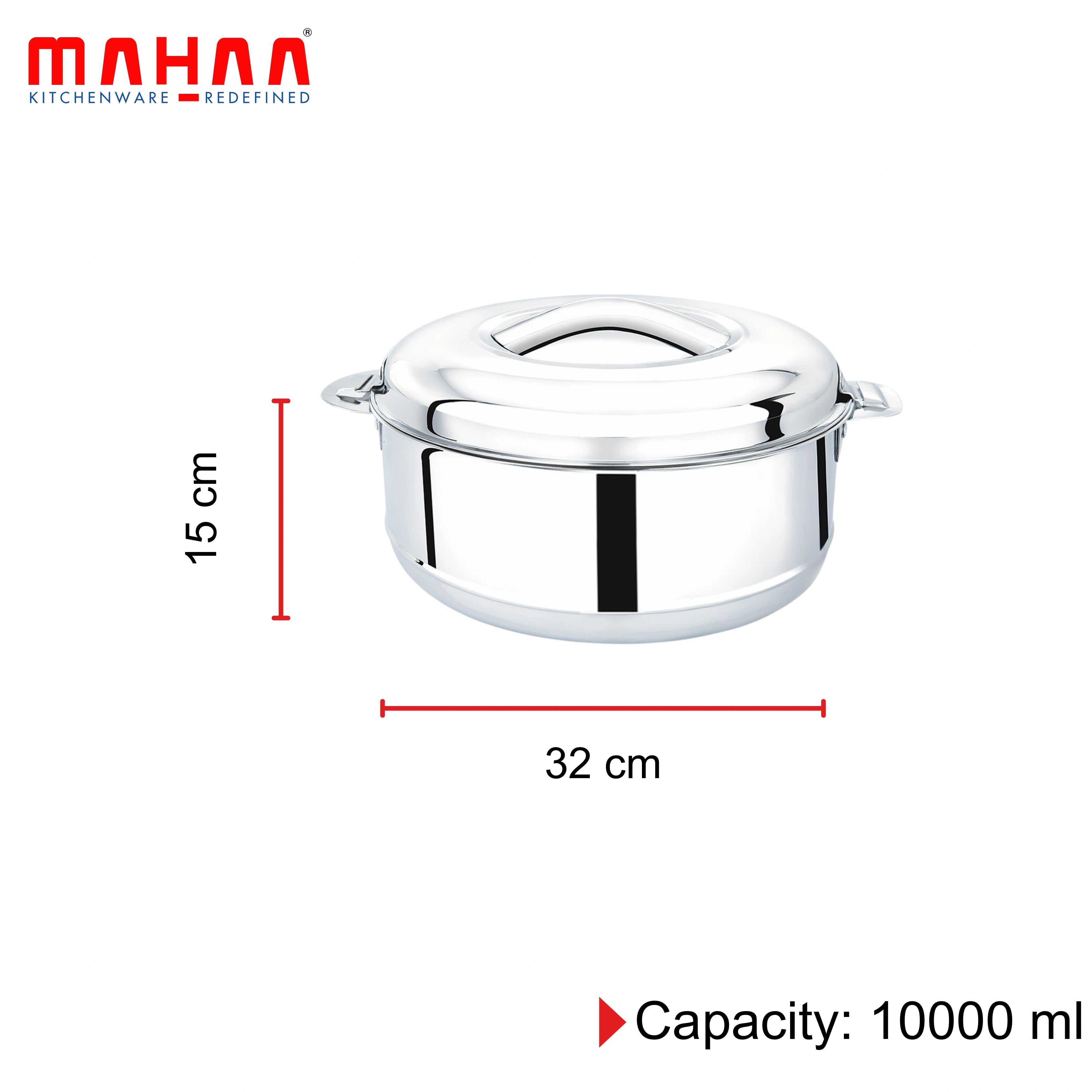 MAHAA Iris Stainless Steel Casserole | Double-Wall Insulated Hot Box with Lock Lid | Food Warmer for Rice, Curries, Rotis | Free ₹300 SS Water Bottle