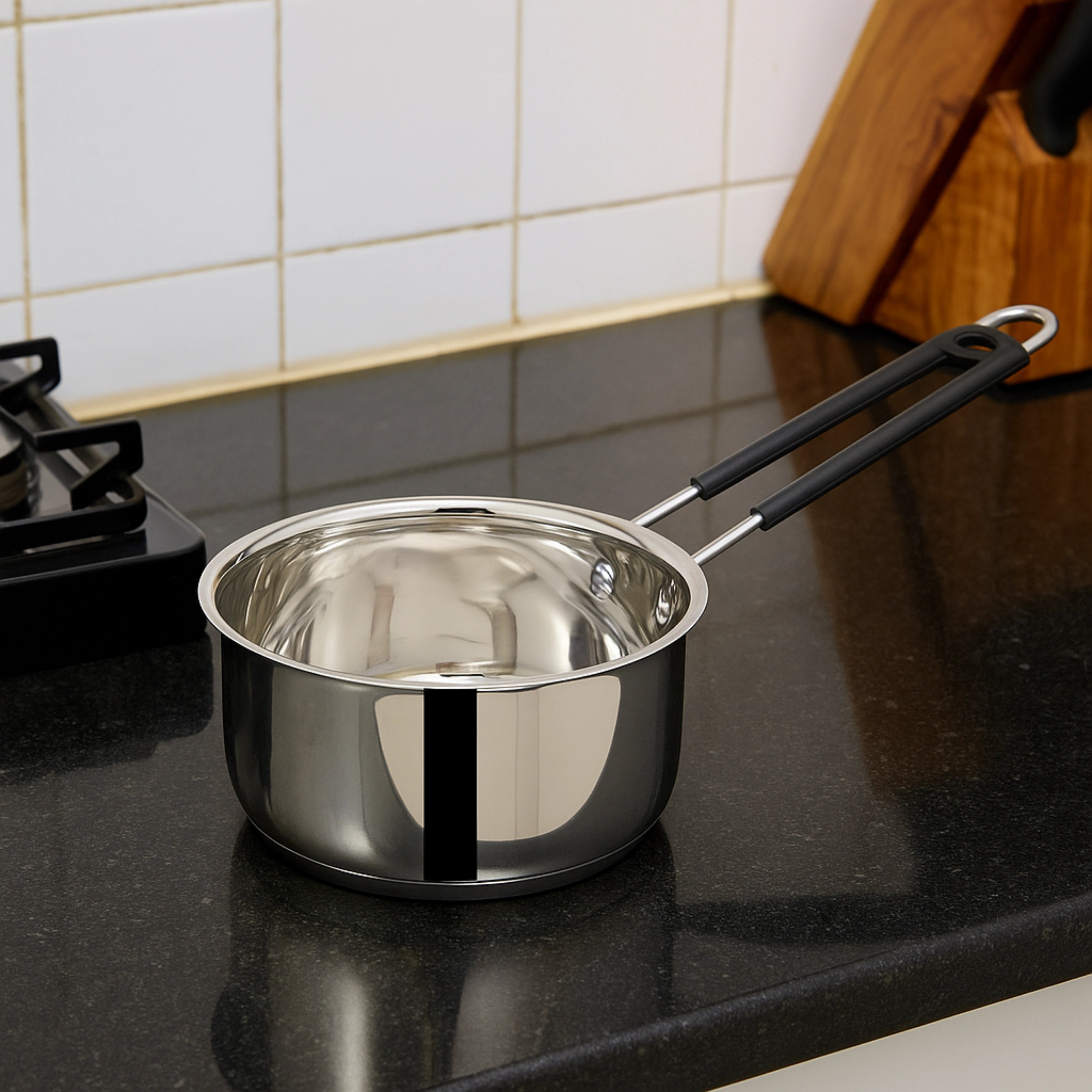 MAHAA Utena Stainless Steel Sauce Pan – Tea, Milk, Soup, Maggie Pan | Tri Ply Base | Non-stick | Gas & Induction Compatible | StayCool+ Handle | 14cm / 16cm / 18cm / 20cm