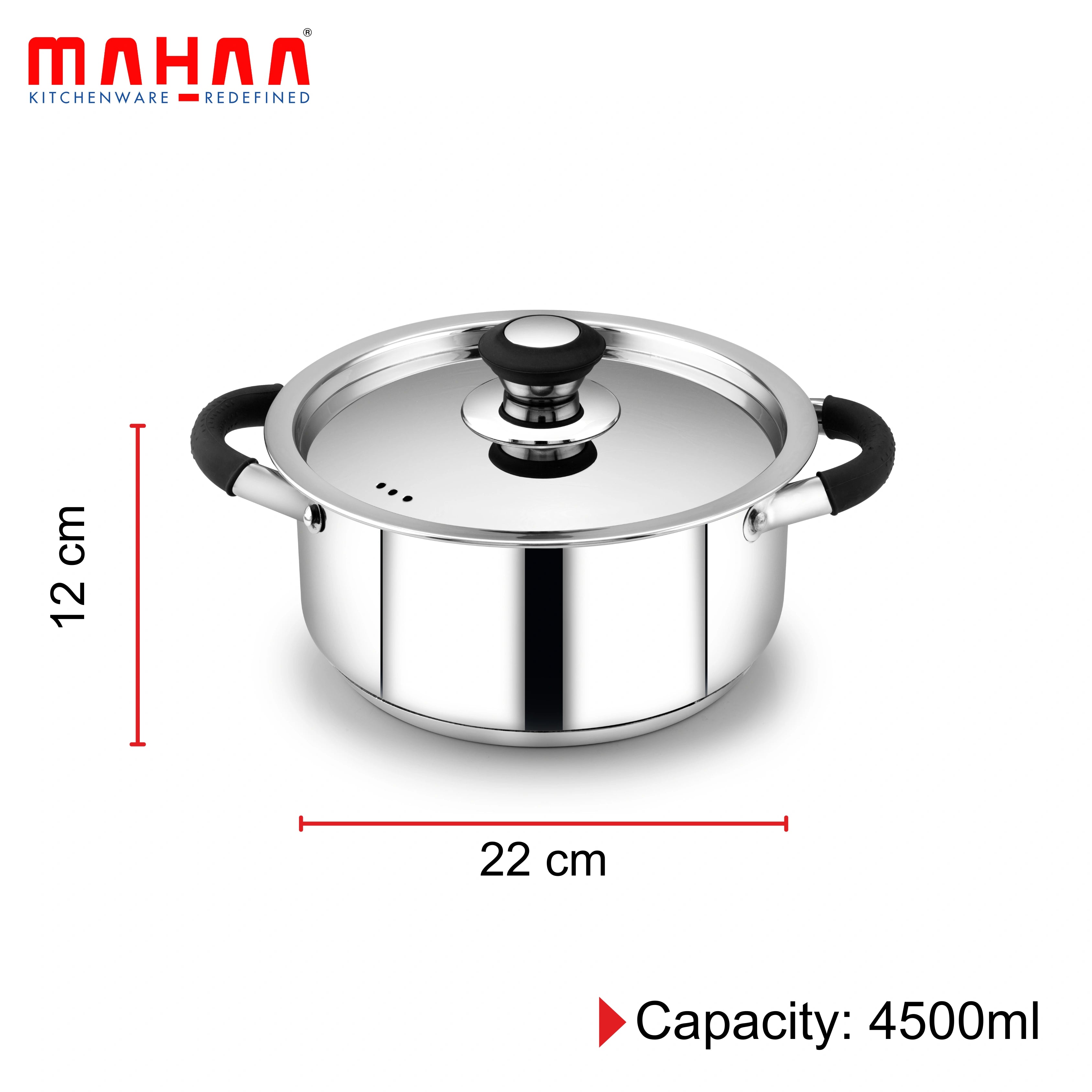 MAHAA Stainless Steel Chroma Triply Cookware Combo Set – Frypan & Casserole (22CM + 22CM) | Induction & Gas Compatible | Stainless Steel with Lid | No Coating, 100% Food-Safe