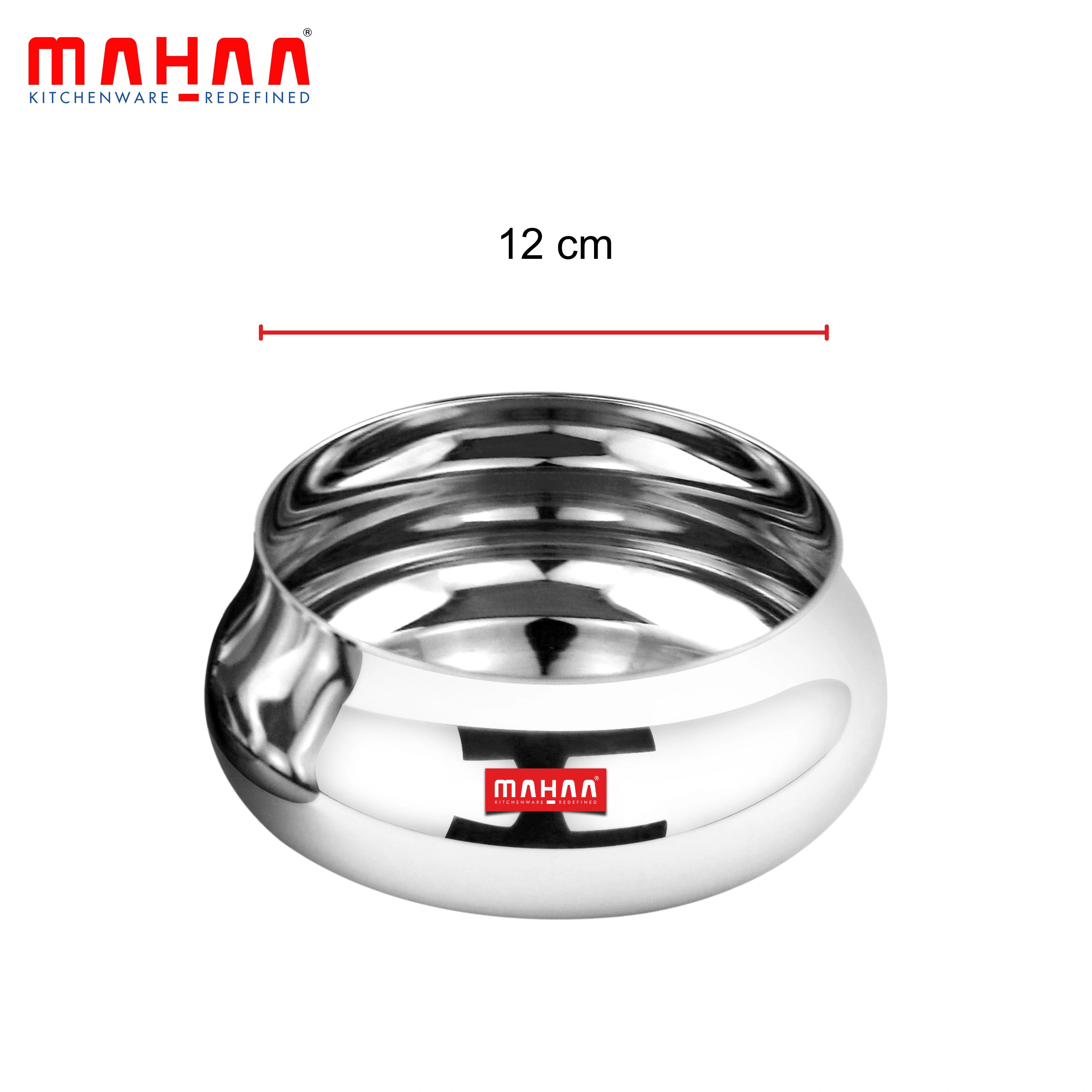 MAHAA Stainless Steel Bulging Katori – 2 Pcs Set | High Quality | Mirror Finish | Rust-Free & Dishwasher Safe | Ideal for Curries, Sweets & Side Servings | 6 cm, 7 cm, 8 cm, 12 cm