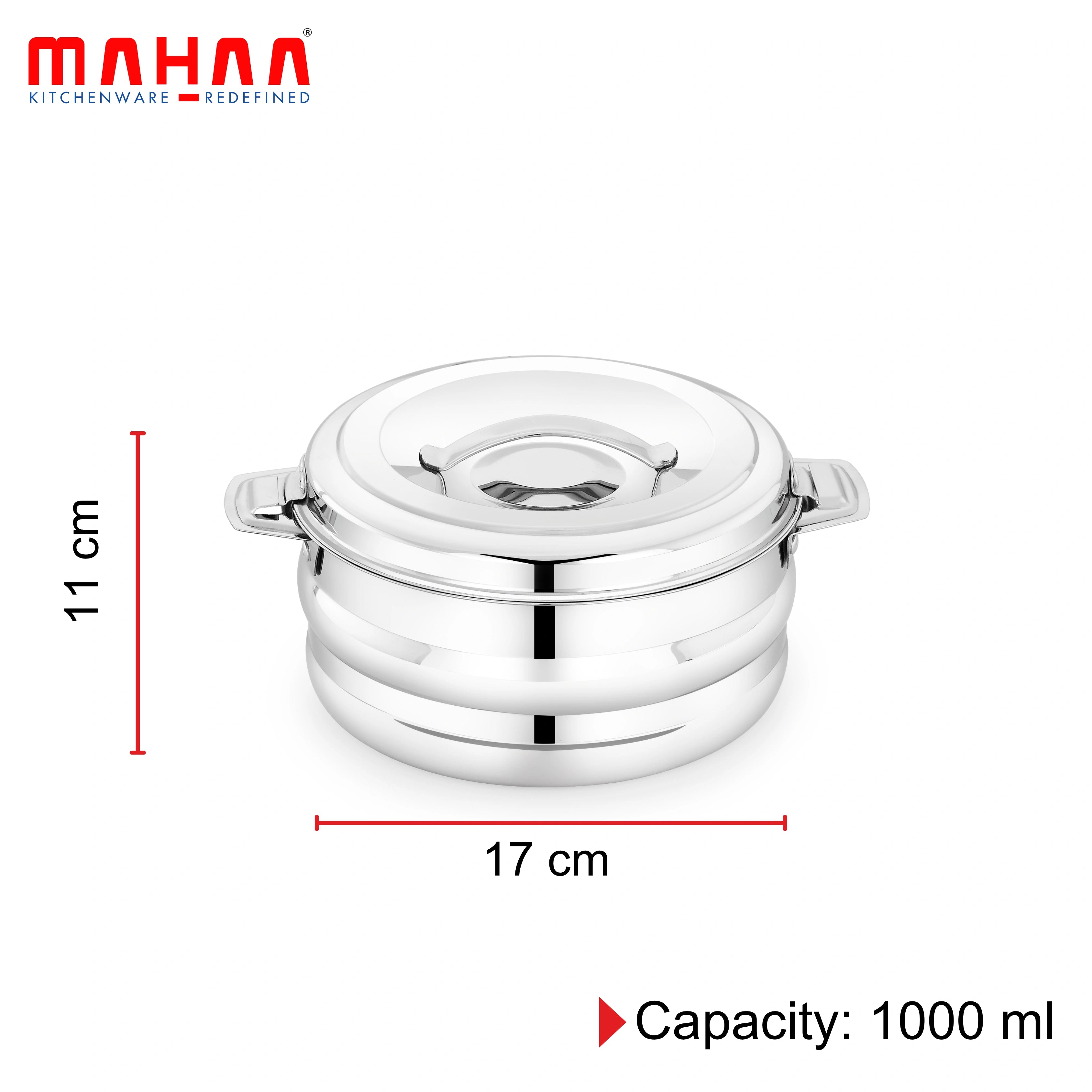 MAHAA Stainless Steel Orchid Insulated Casserole Gift Set – 3 Pcs | Double Wall Hot Pots with SS Lids | Rust-Free | Heat Retaining Serveware