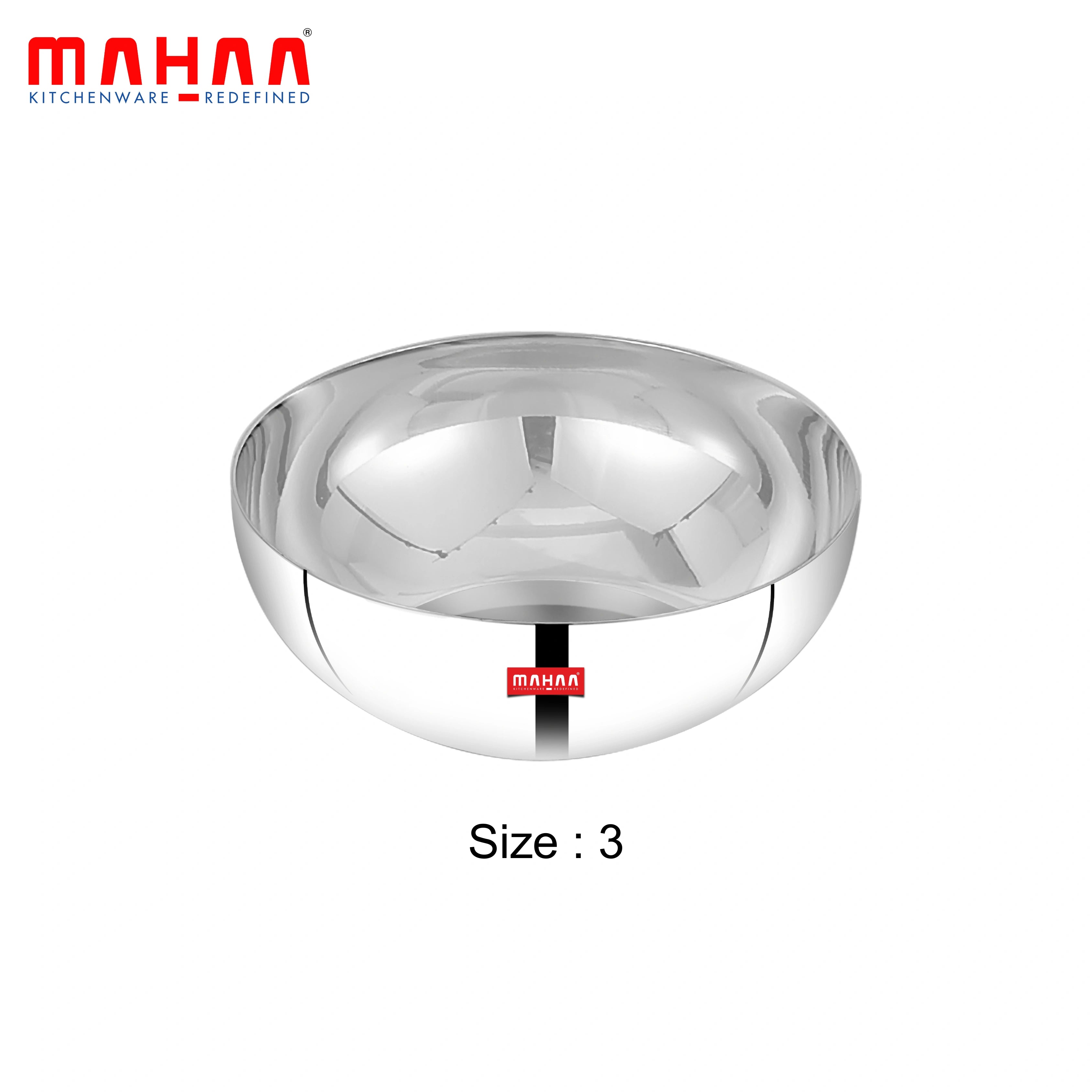MAHAA Stainless Steel Deep Bowl – 2 Pcs Set | High Quality | Mirror Finish | Rust-Free & Dishwasher Safe