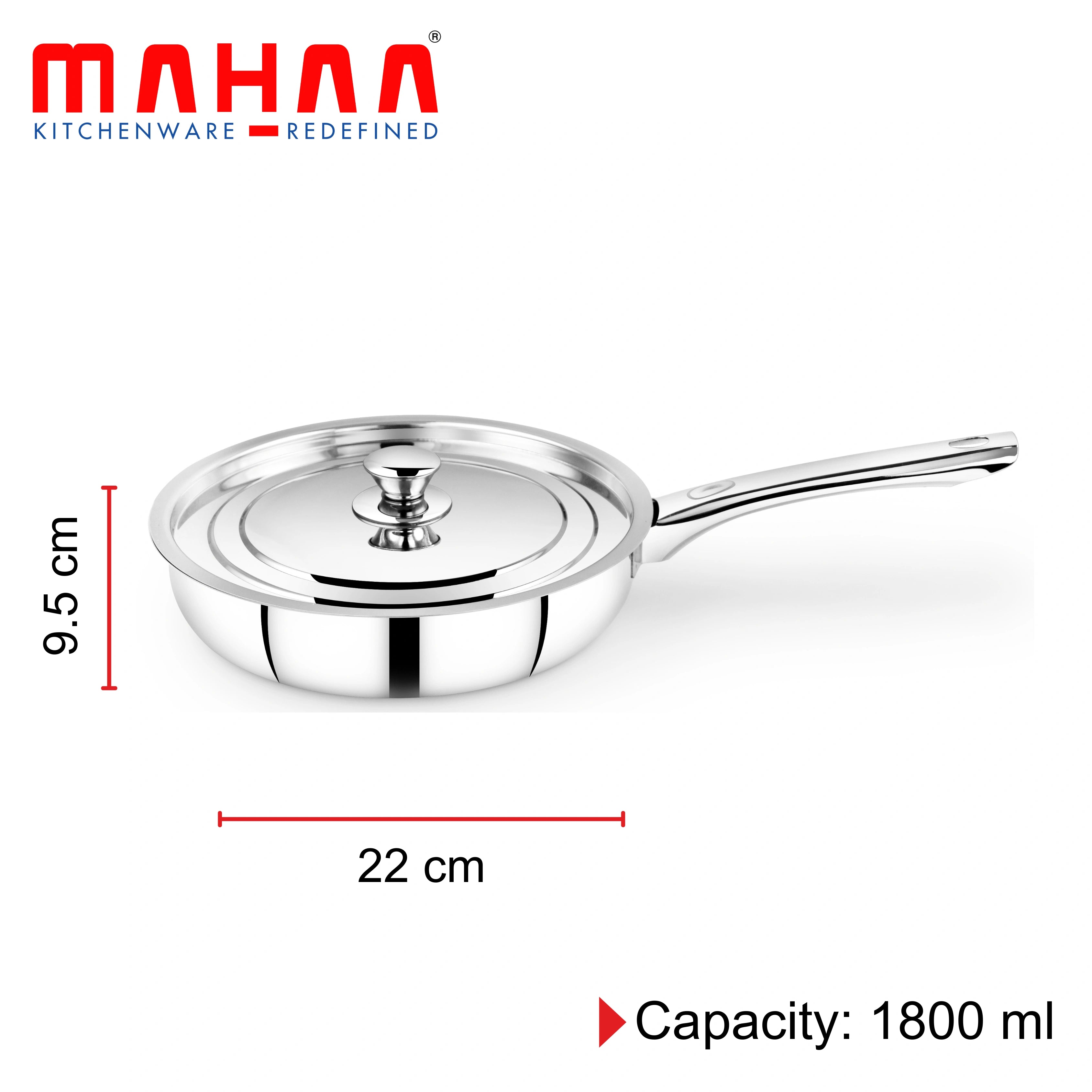 MAHAA Stainless Steel Combo Set Fry Pan with Lid & Hotpot – 22CM Frying Pan + 1L Insulated Casserole for Daily Cooking & Serving