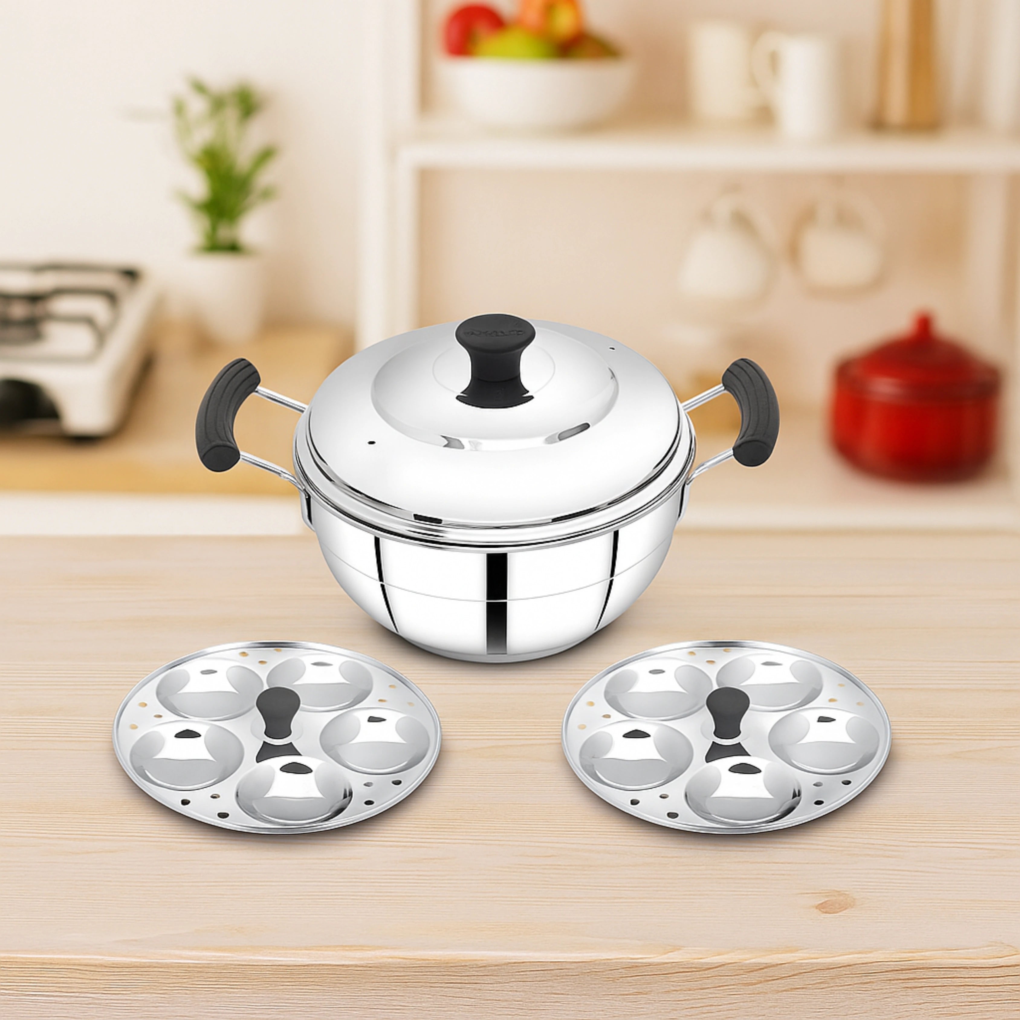 MAHAA Stainless Steel Multi Kadai 20CM – Versatile Kadai with Steam Release Lid | Steam Idlies, Idiyappams, Momos and Vegetables | Tri Ply Base | StayCool+ Handle & Lid Knob