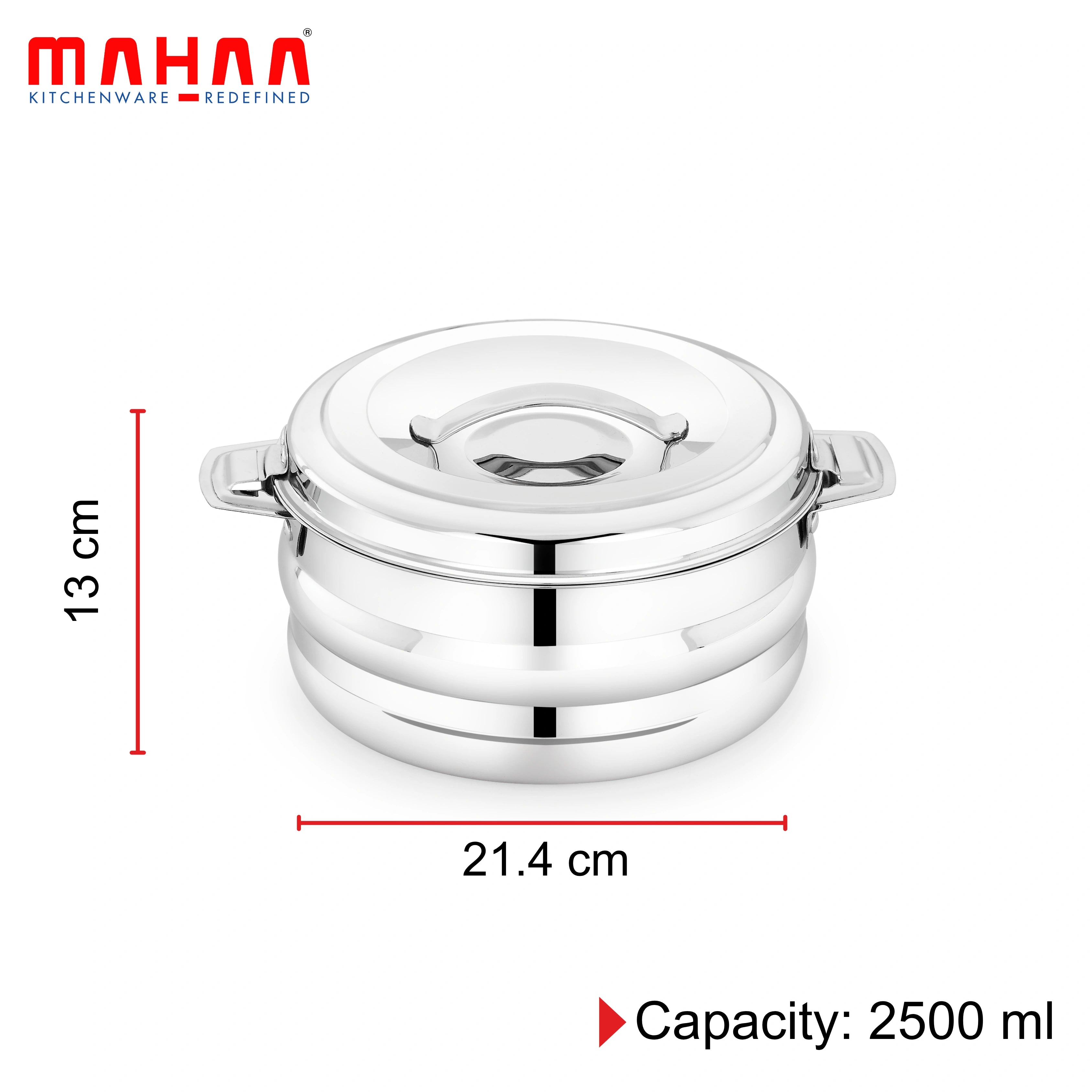 MAHAA Stainless Steel Orchid Insulated Casserole Gift Set – 3 Pcs | Double Wall Hot Pots with SS Lids | Rust-Free | Heat Retaining Serveware