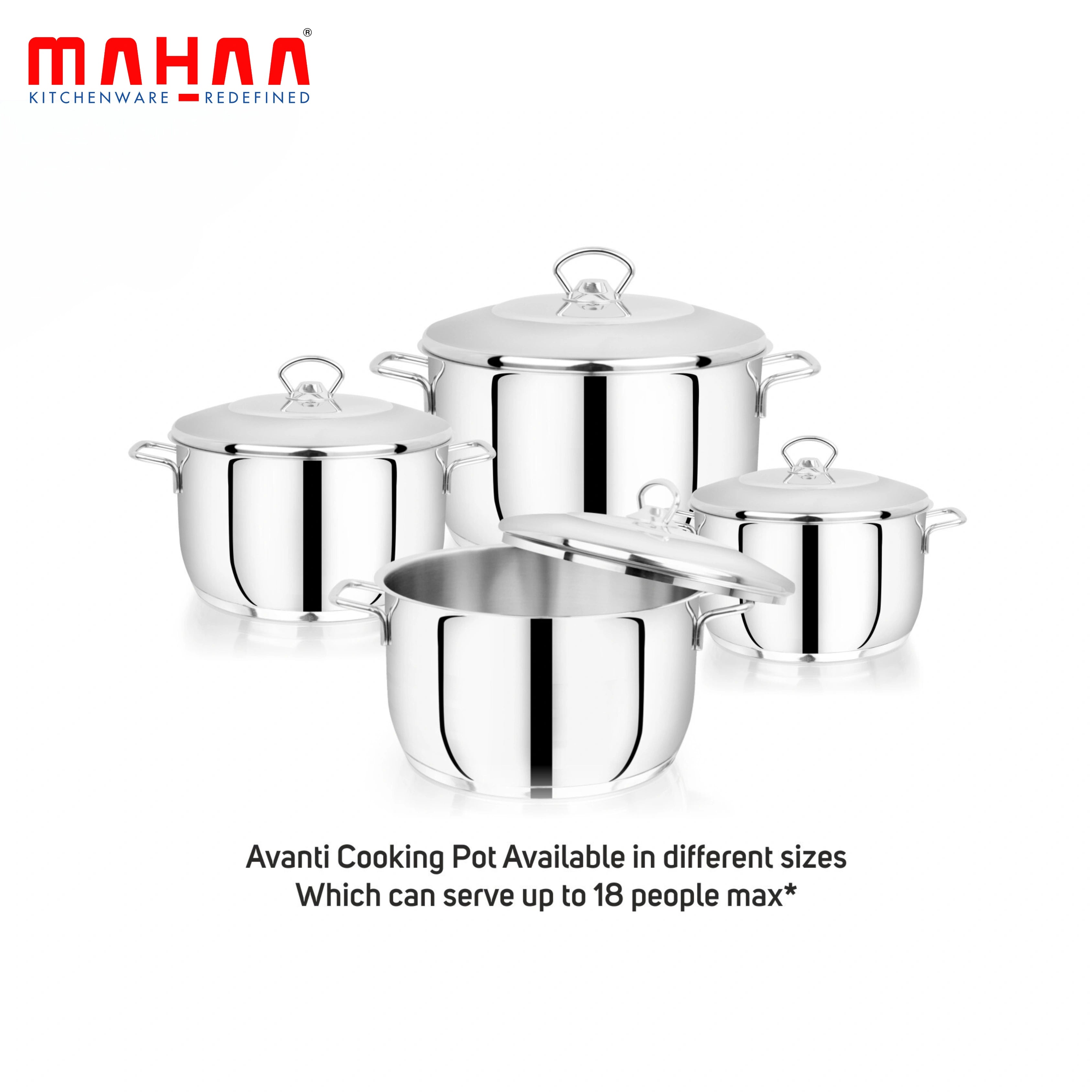 MAHAA Avanti Stainless Steel Cooking / Biryani Pot – Premium Quality with Snug-Fit Lid | Tri Ply Base | Non-stick | Gas & Induction Compatible | Cool-Touch Handle | 1.2L to 11.6L | Free ₹300 SS Water Bottle