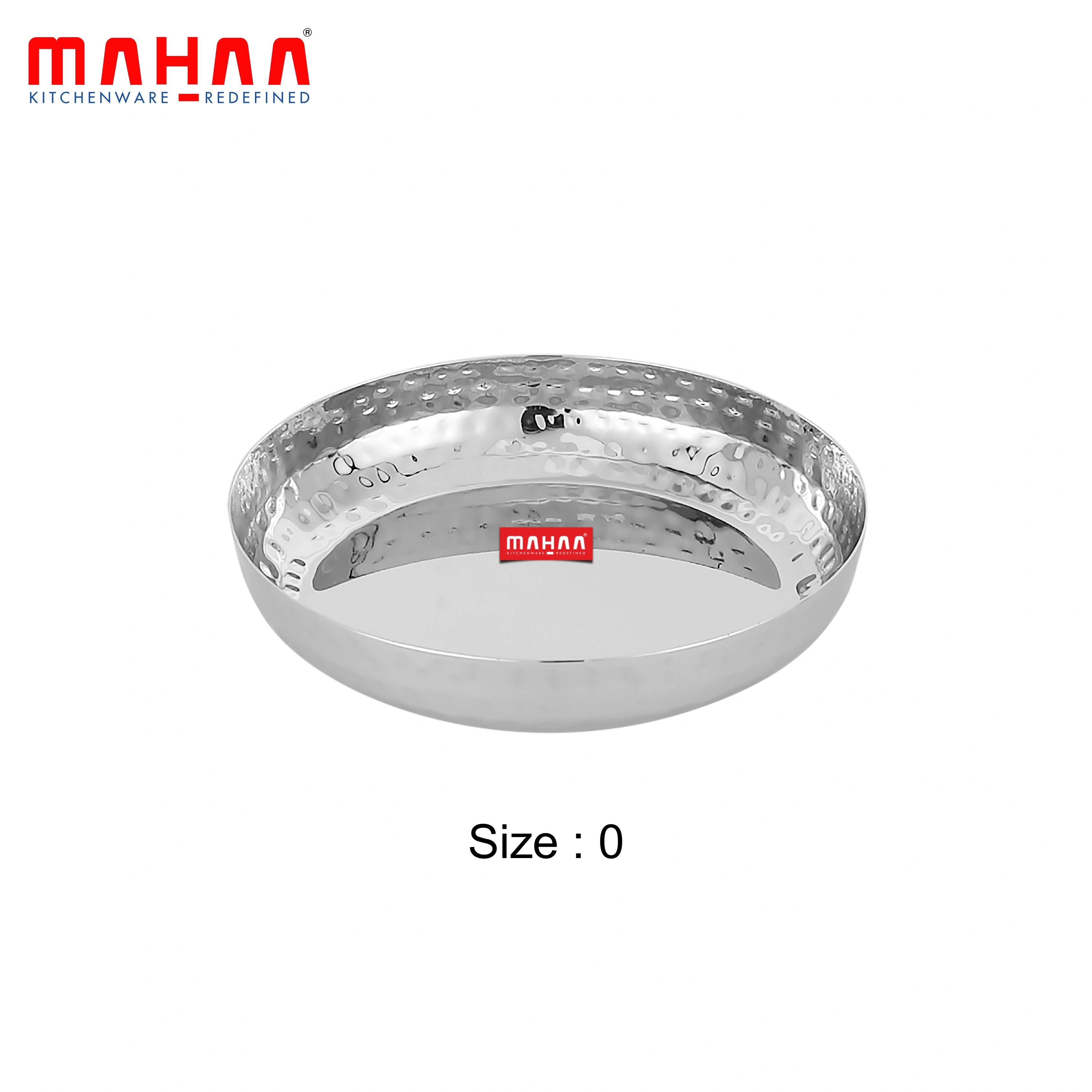 MAHAA Stainless Steel Halwa Plate – 2 Pcs Set | High Quality | Hammered Finish | Rust-Free & Dishwasher Safe | Perfect for Serving Indian Desserts