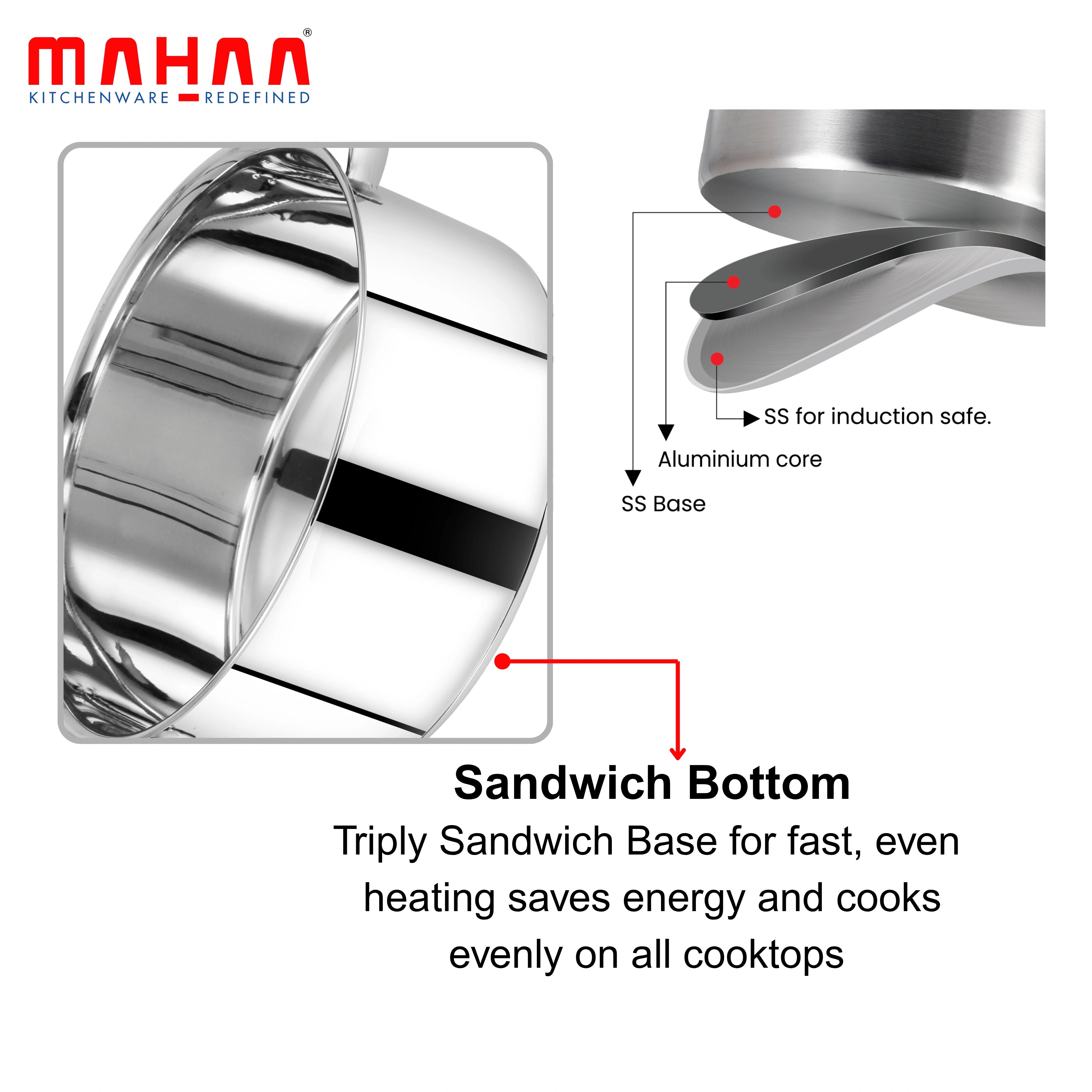 MAHAA Stainless Steel 3-Tier Utena Smart Steamer for Idlis, Momos & Vegetables | Tri Ply Base | Induction & Gas Compatible | Food-Grade SS | Easy to Clean (18CM / 20CM)