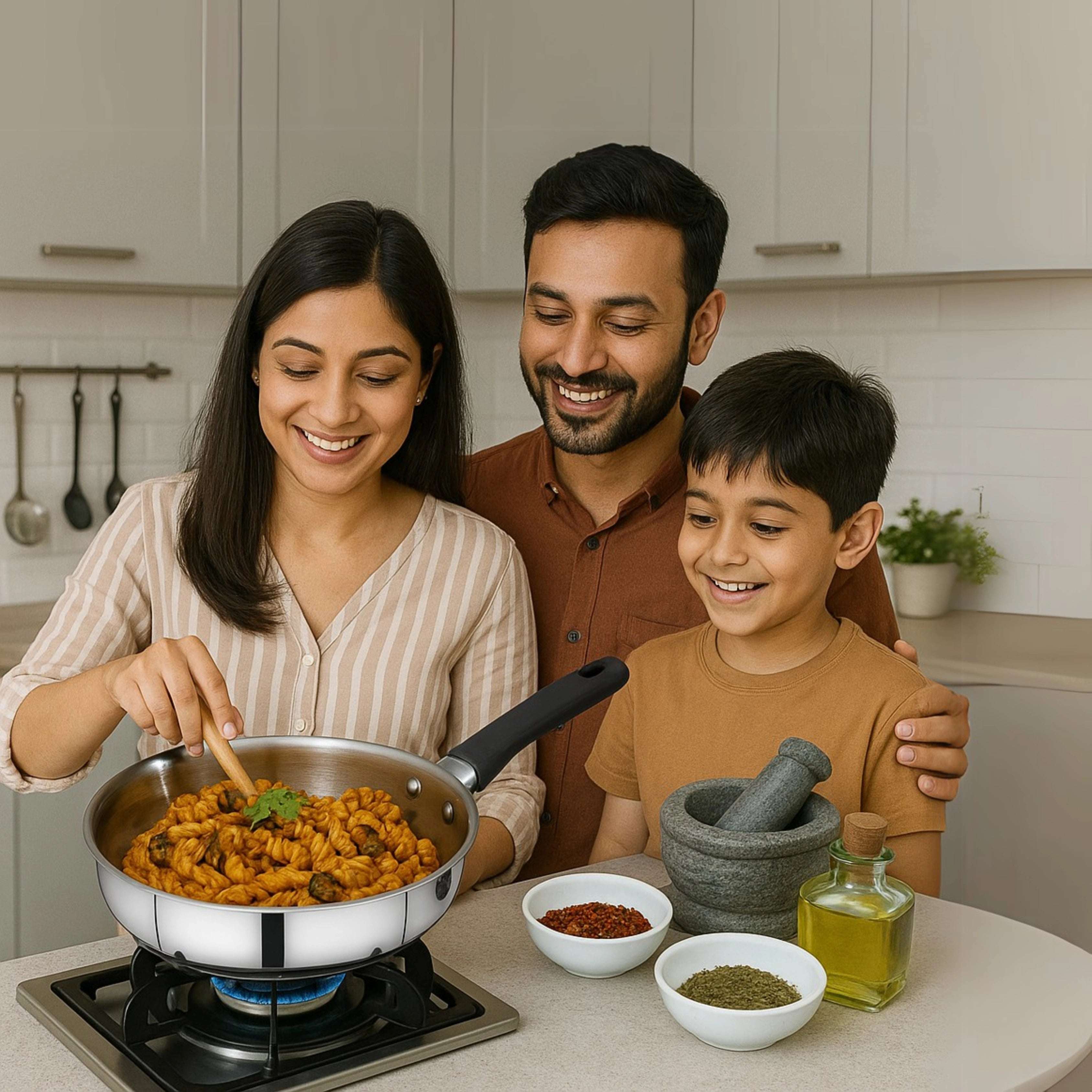 Chroma Triply Cookware Combo Set – Frypan & Casserole (20CM + 18CM) | Induction & Gas Compatible | Stainless Steel with Lid | No Coating, 100% Food-Safe