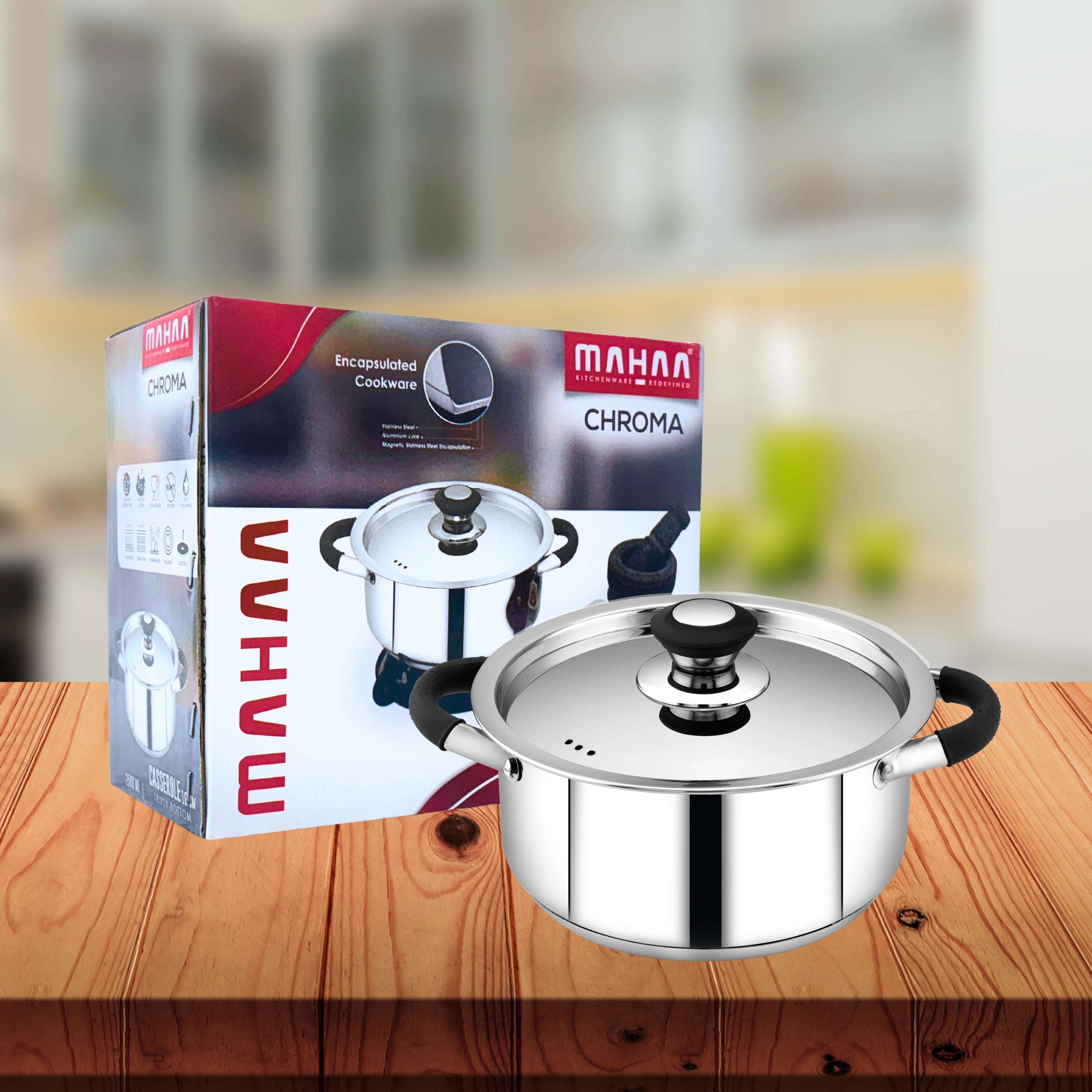 Chroma Triply Cookware Combo Set – Frypan & Casserole (22CM + 22CM) | Induction & Gas Compatible | Stainless Steel with Lid | No Coating, 100% Food-Safe
