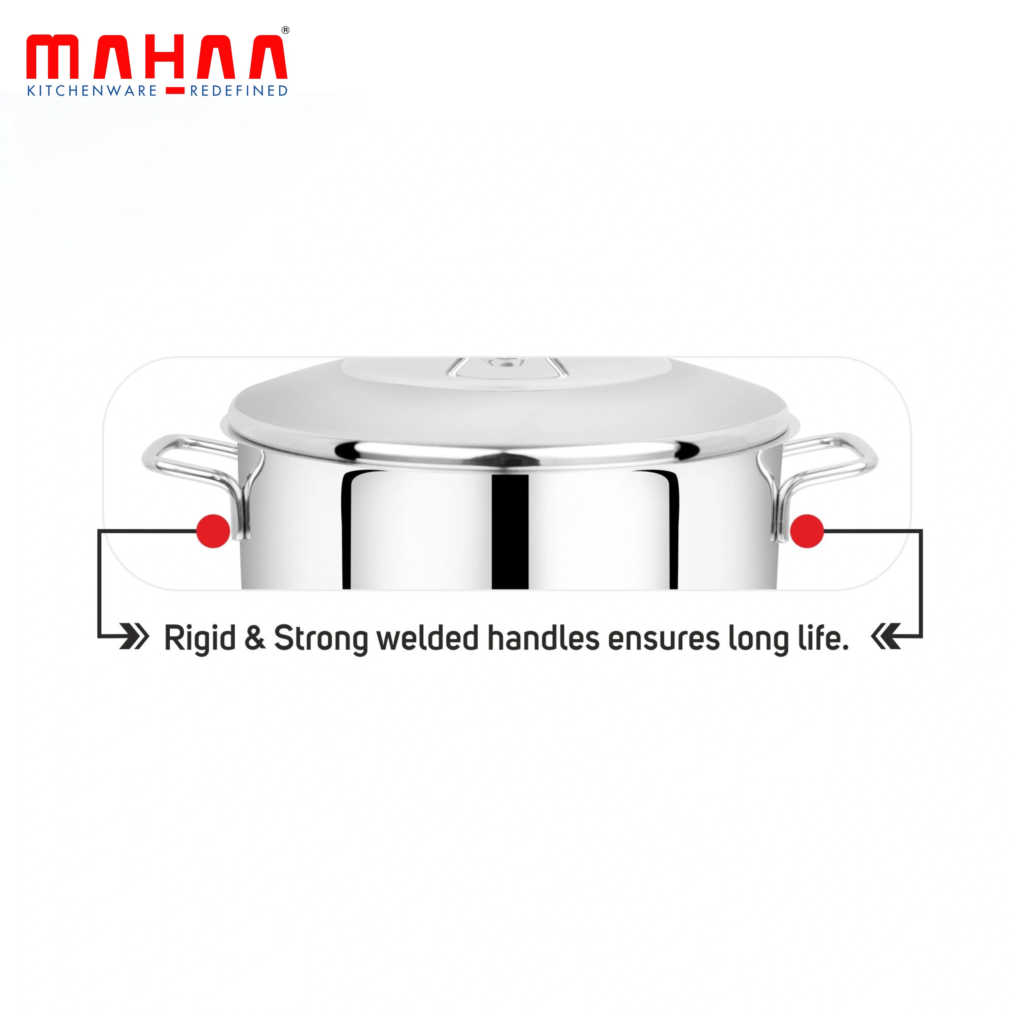 MAHAA Avanti Stainless Steel Cooking / Biryani Pot – Premium Quality with Snug-Fit Lid | Tri Ply Base | Non-stick | Gas & Induction Compatible | Cool-Touch Handle | 1.2L to 11.6L | Free ₹300 SS Water Bottle