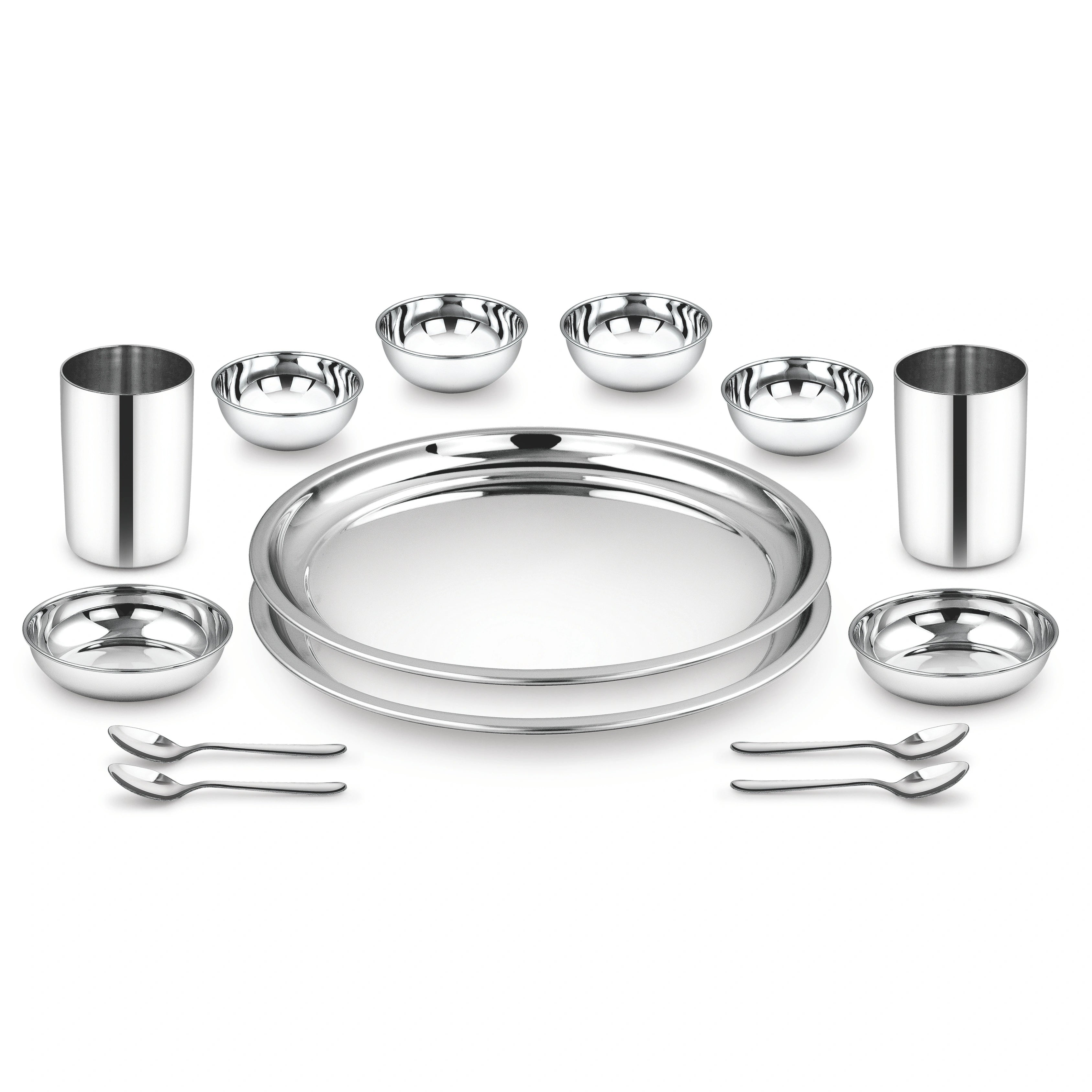 MAHAA Ragga Stainless Steel Heavy Gauge Dinner Set – Rust-Free | Mirror Finish | Silver, Durable, Dishwasher Safe, Ideal Gifting Dinner Set for Anniversary, Wedding, Housewarming |
