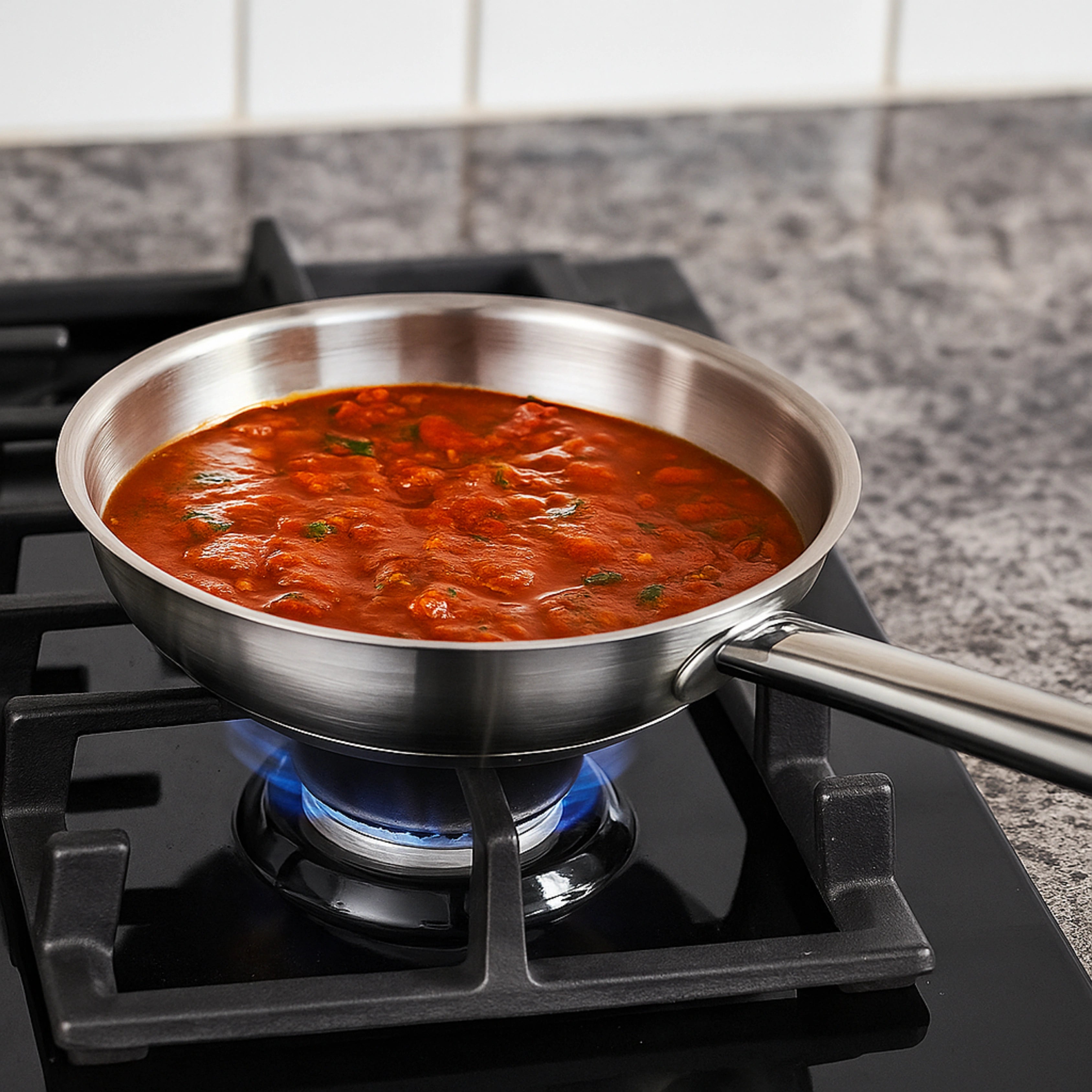 MAHAA Stainless Steel Professional Fry Pan – Scratch-Resistant Body | Heavy-Duty Stainless Steel | Tri Ply Base | Gas &  Induction Compatible | Cool-Touch Handle | 20/24/26/28/30/32 cm