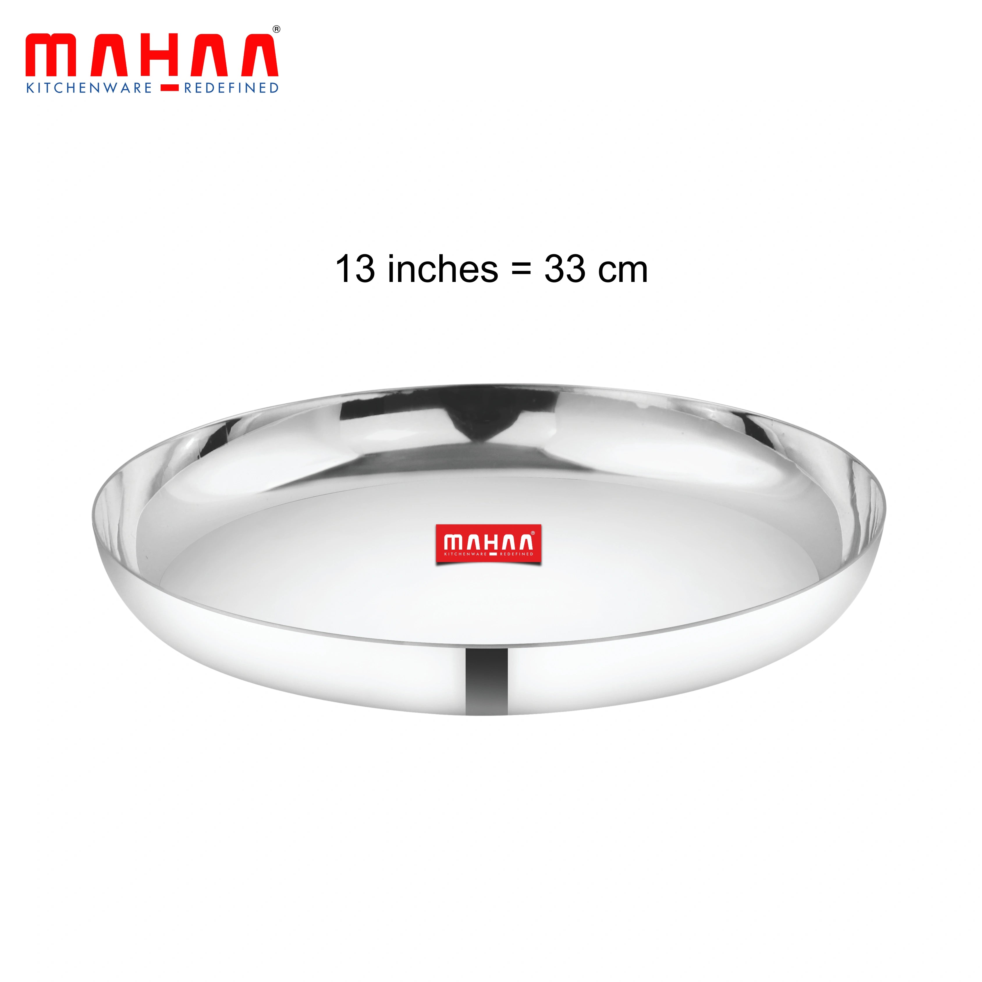 MAHAA Stainless Steel China Plate - 2 Pcs Set | High Quality | Mirror Finish | Durable & Rust-Free | Ideal for Daily & Festive Use | 17.5cm, 20cm, 22.5cm, 25cm, 28cm, 30.5cm, 33cm