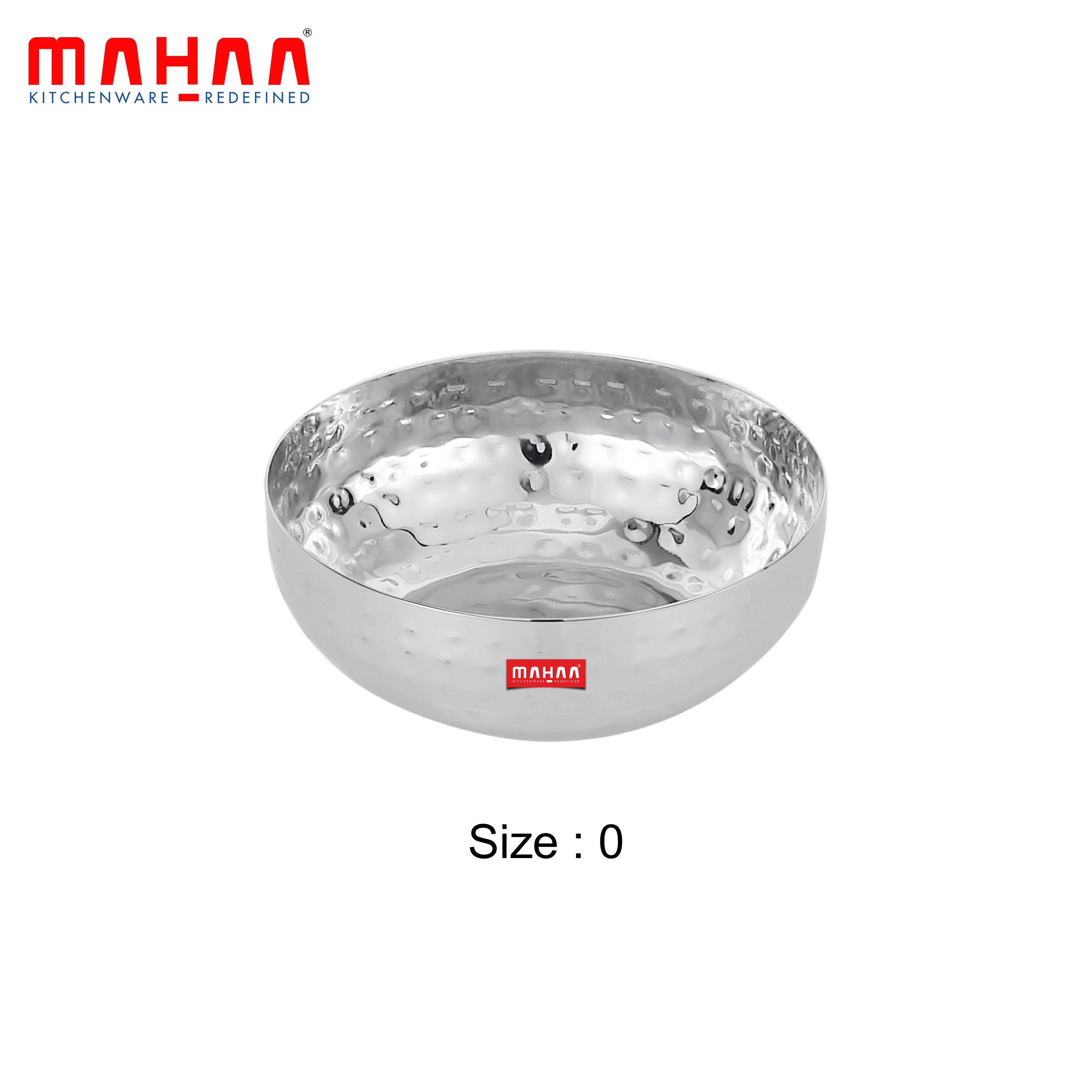 MAHAA Stainless Steel Deep Bowl – 2 Pcs Set | High Quality | Hammered Finish | Handcrafted Look | Rust-Free & Dishwasher Safe