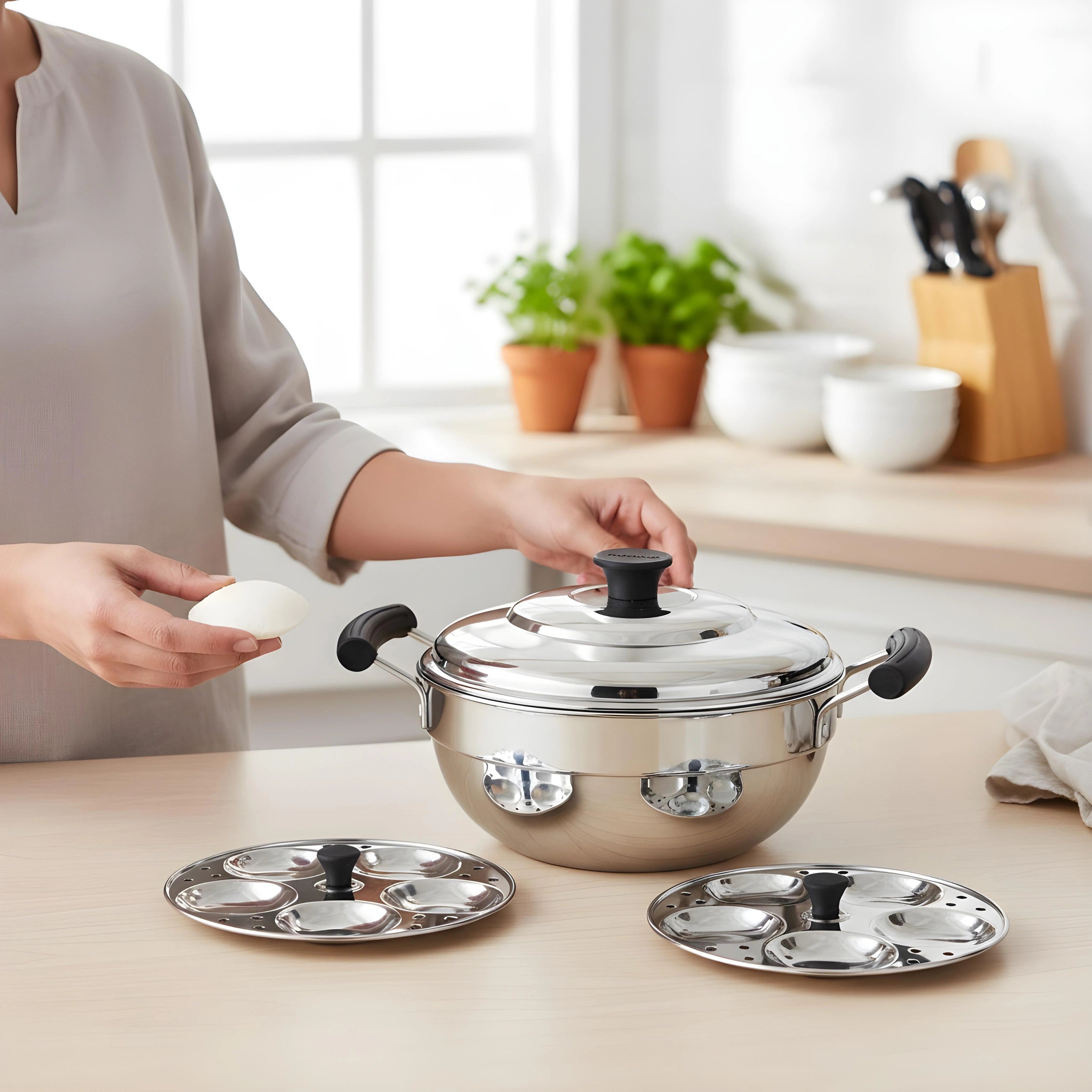 MAHAA Stainless Steel Multi Kadai 20CM – Versatile Kadai with Steam Release Lid | Steam Idlies, Idiyappams, Momos and Vegetables | Tri Ply Base | StayCool+ Handle & Lid Knob