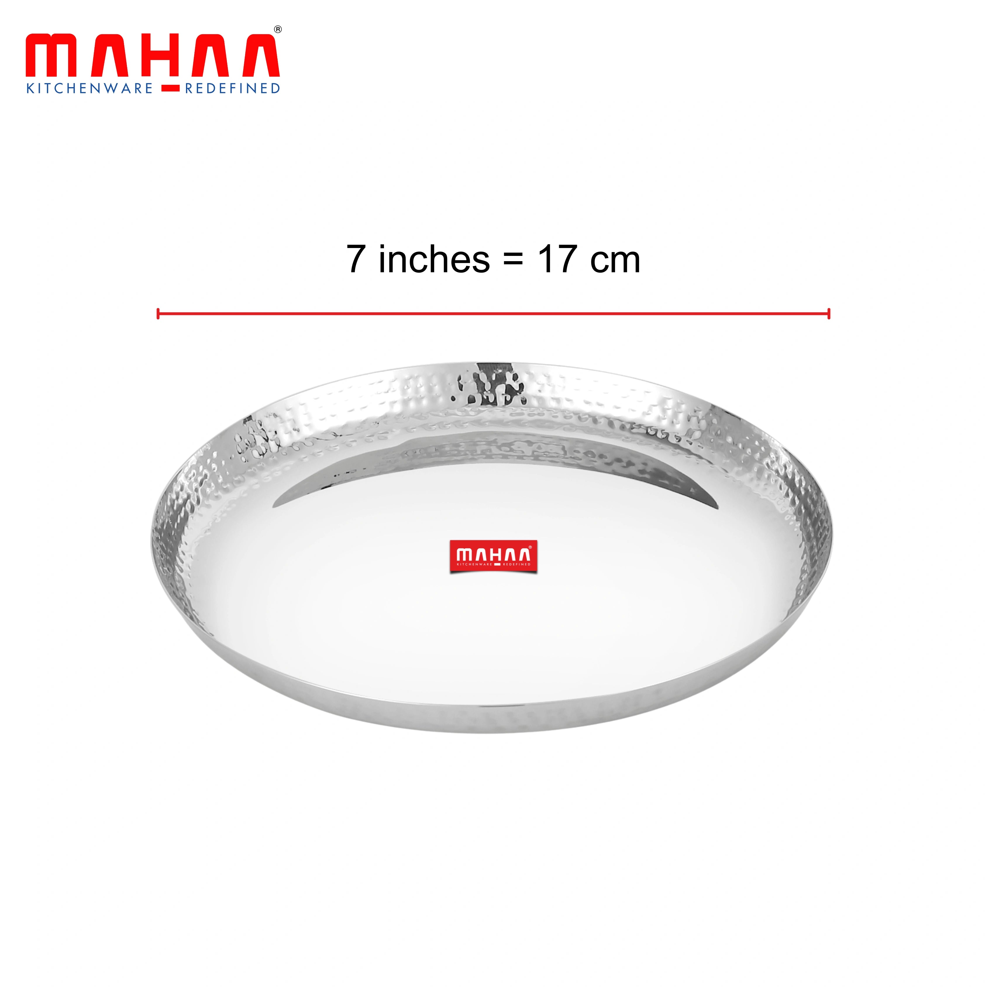 MAHAA Stainless Steel China Plate - 2 Pcs Set | High Quality | Hammered Finish | Durable & Rust-Free | Ideal for Daily & Festive Use | 17.5cm, 20cm, 22.5cm, 25cm, 28cm, 30.5cm, 33cm