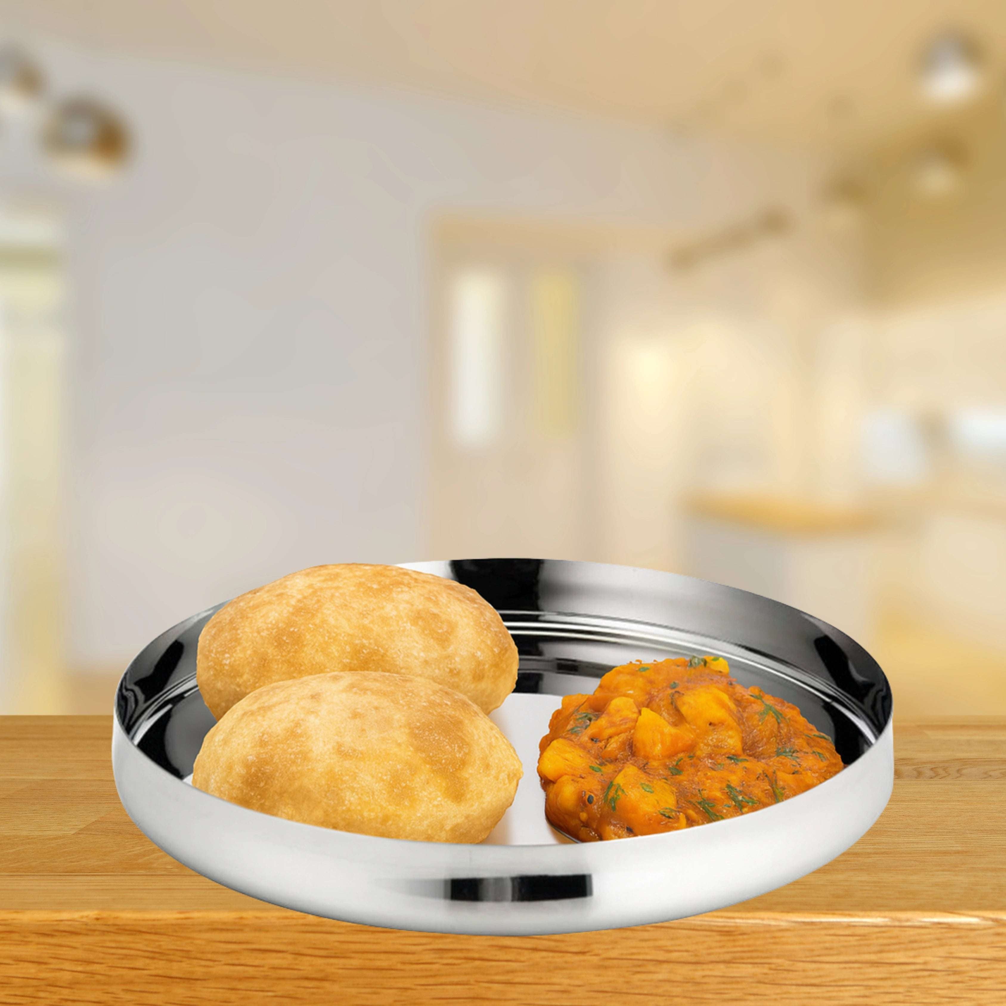 Stainless Steel Bulging Thali – 2 Pcs Set | High Quality | Mirror Finish | Durable & Rust-Free | Ideal for Daily & Festive Use