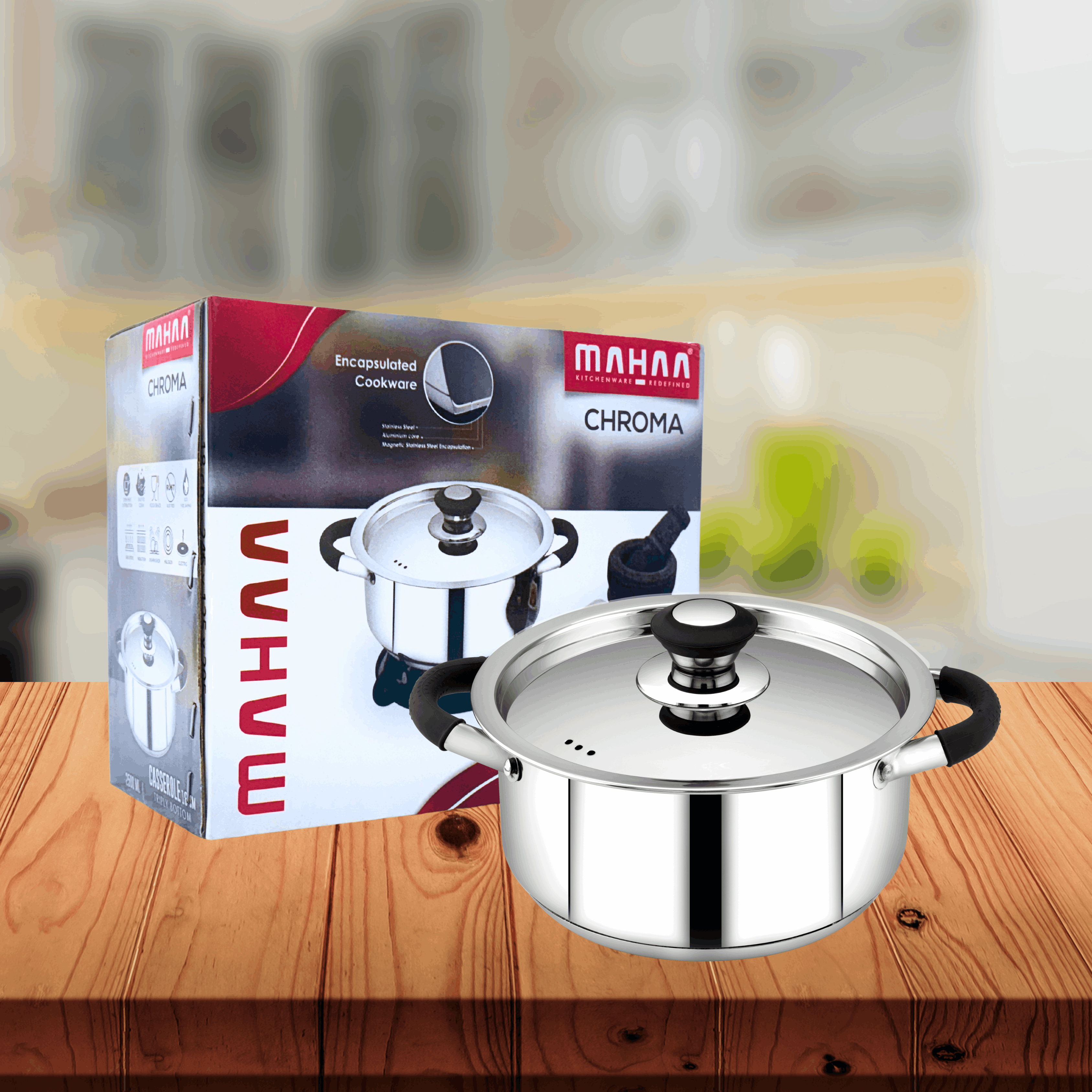 Chroma Stainless Steel Casserole – Cook & Serve Hot Box with Lid | Integrated Handles | 2.5L, 3.6L, 4.5L | Rust-Free & Durable