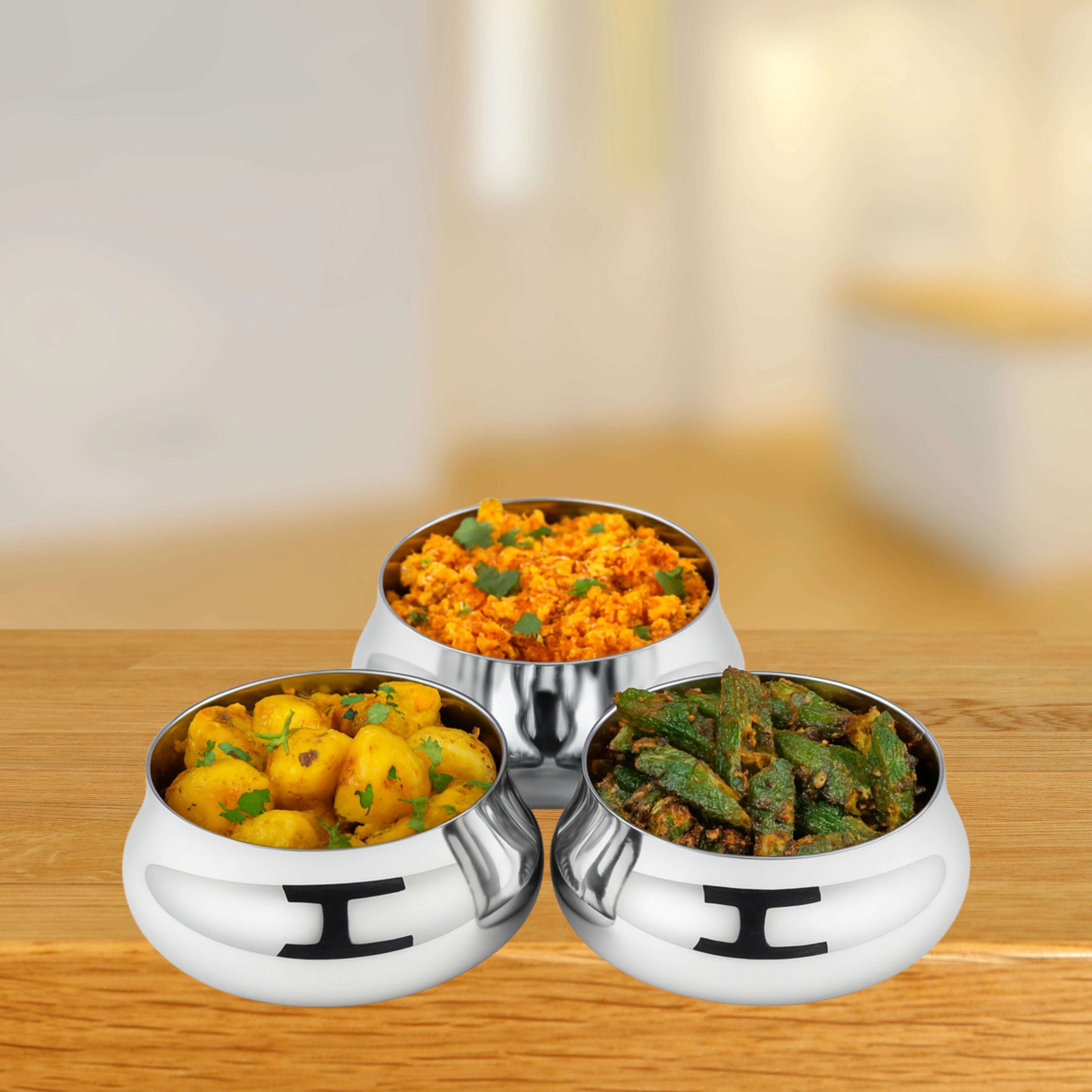 Stainless Steel Bulging Katori – 2 Pcs Set | High Quality | Mirror Finish | Rust-Free & Dishwasher Safe | Ideal for Curries, Sweets & Side Servings