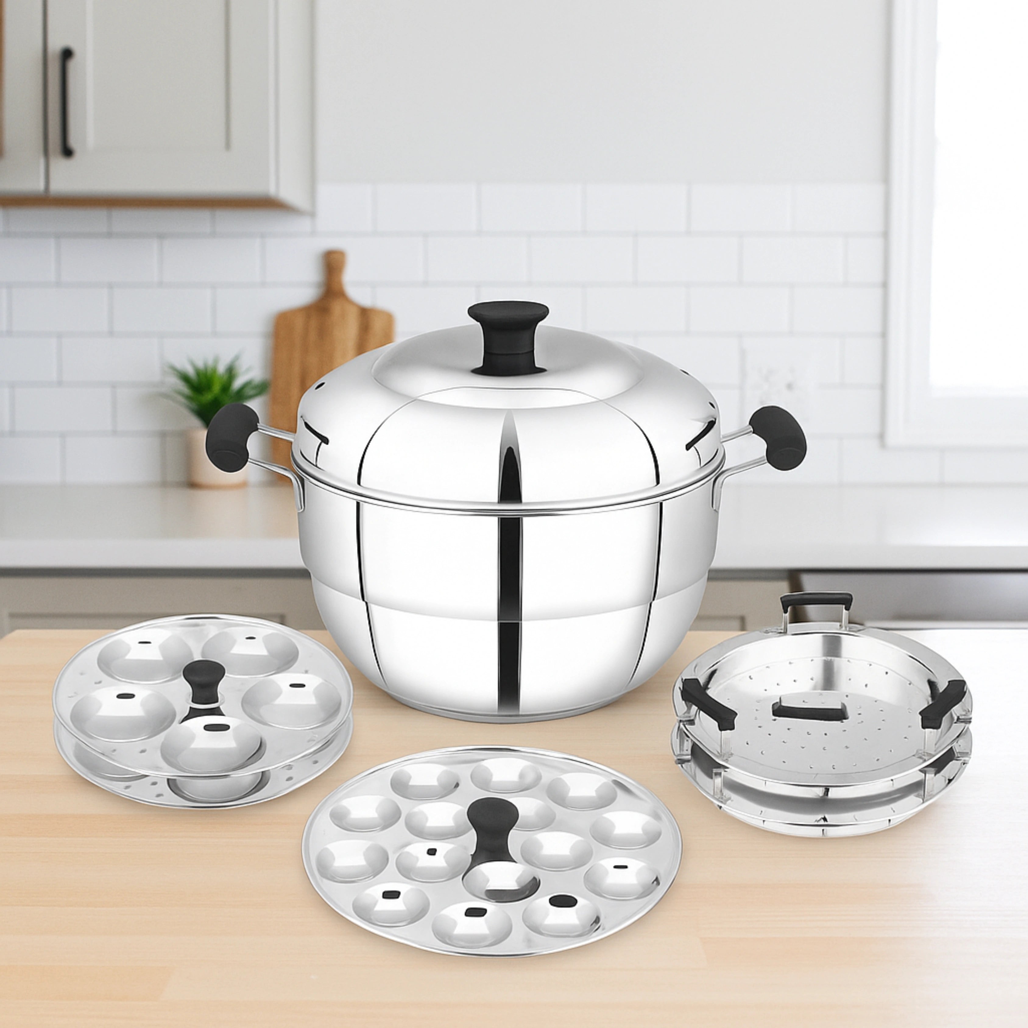MAHAA Stainless Steel Multi Kadai 22CM – Versatile Kadai with Steam Release Lid | Steam Idlis, Mini Idlis, Dhokla, Idiyappams, Momos and Vegetables | Tri Ply Base | StayCool+ Handle & Lid Knob