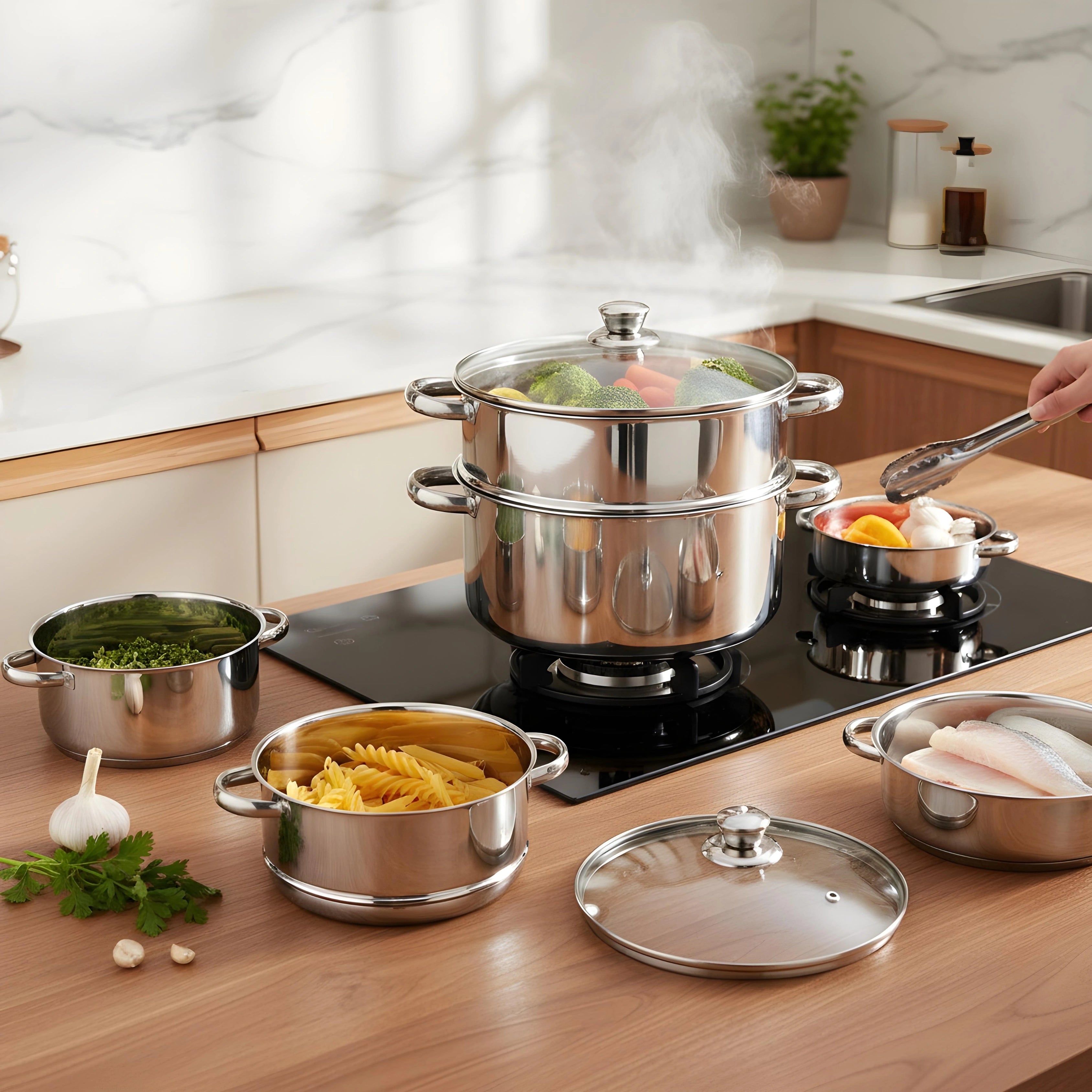 MAHAA Stainless Steel 2-Tier Utena Smart Steamer for Idlis, Momos & Vegetables | Tri Ply Base | Induction & Gas Compatible | Food-Grade SS | Easy to Clean (18CM / 20CM)