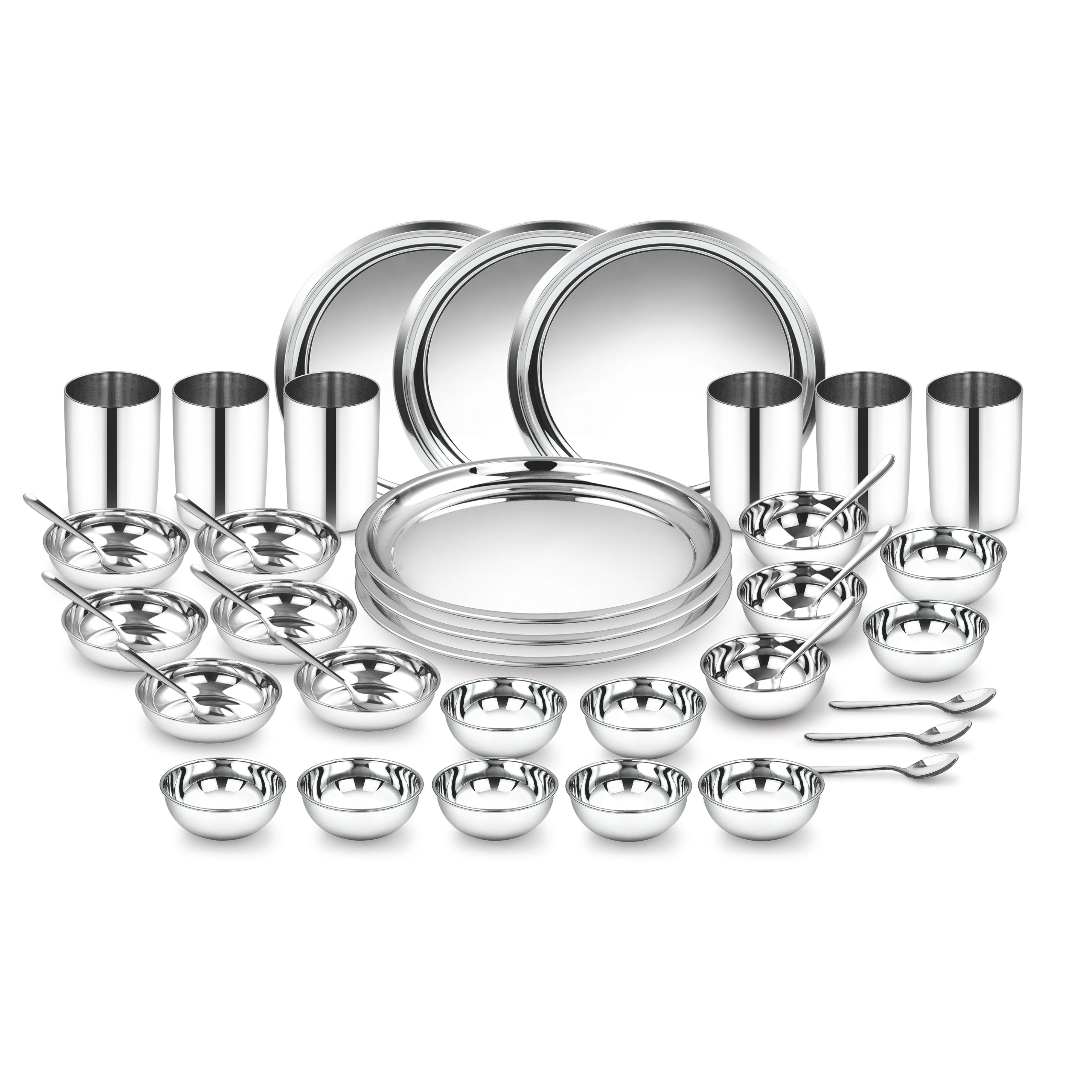 MAHAA Ragga Stainless Steel Heavy Gauge Dinner Set – Rust-Free | Mirror Finish | Silver, Durable, Dishwasher Safe, Ideal Gifting Dinner Set for Anniversary, Wedding, Housewarming |