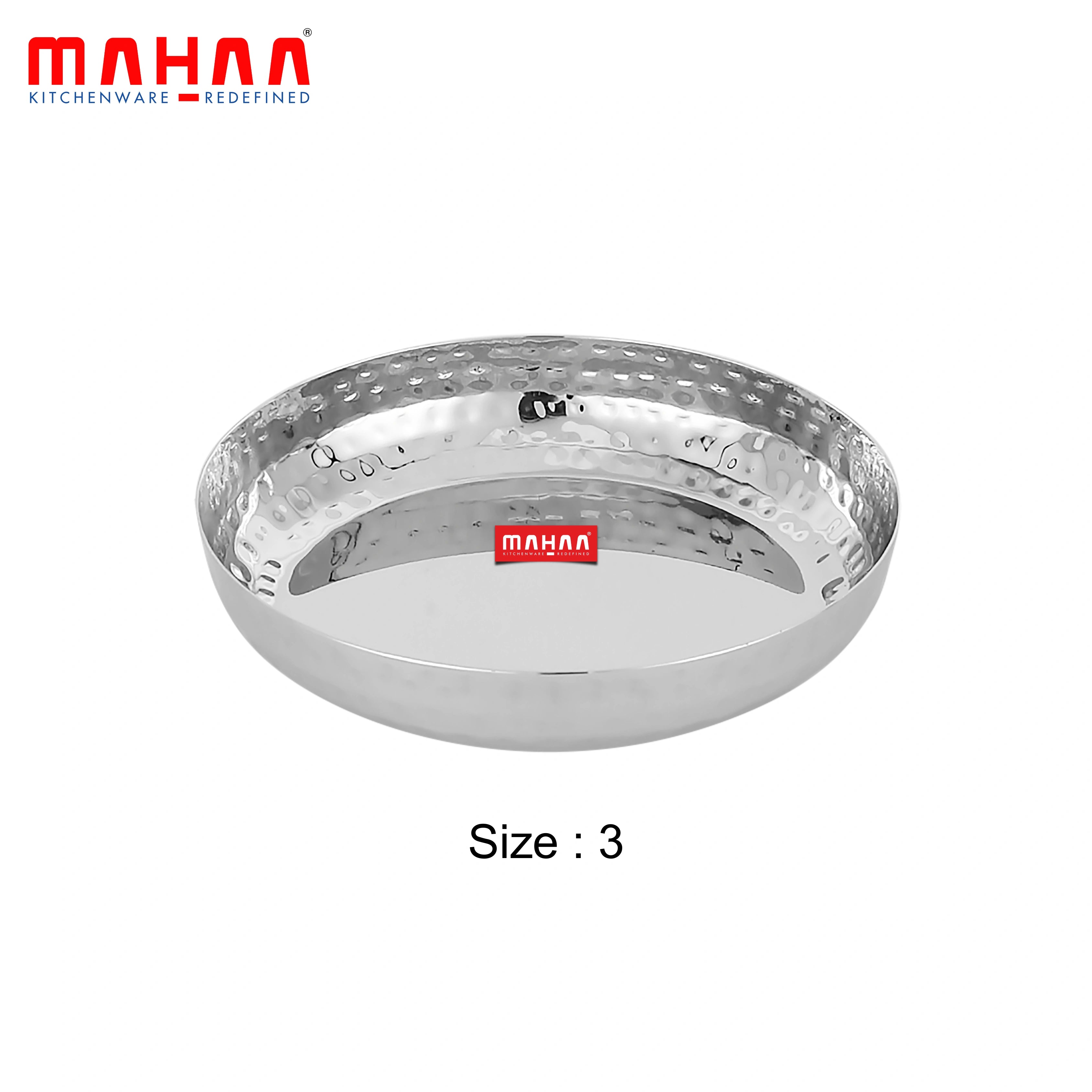 MAHAA Stainless Steel Halwa Plate – 2 Pcs Set | High Quality | Hammered Finish | Rust-Free & Dishwasher Safe | Perfect for Serving Indian Desserts