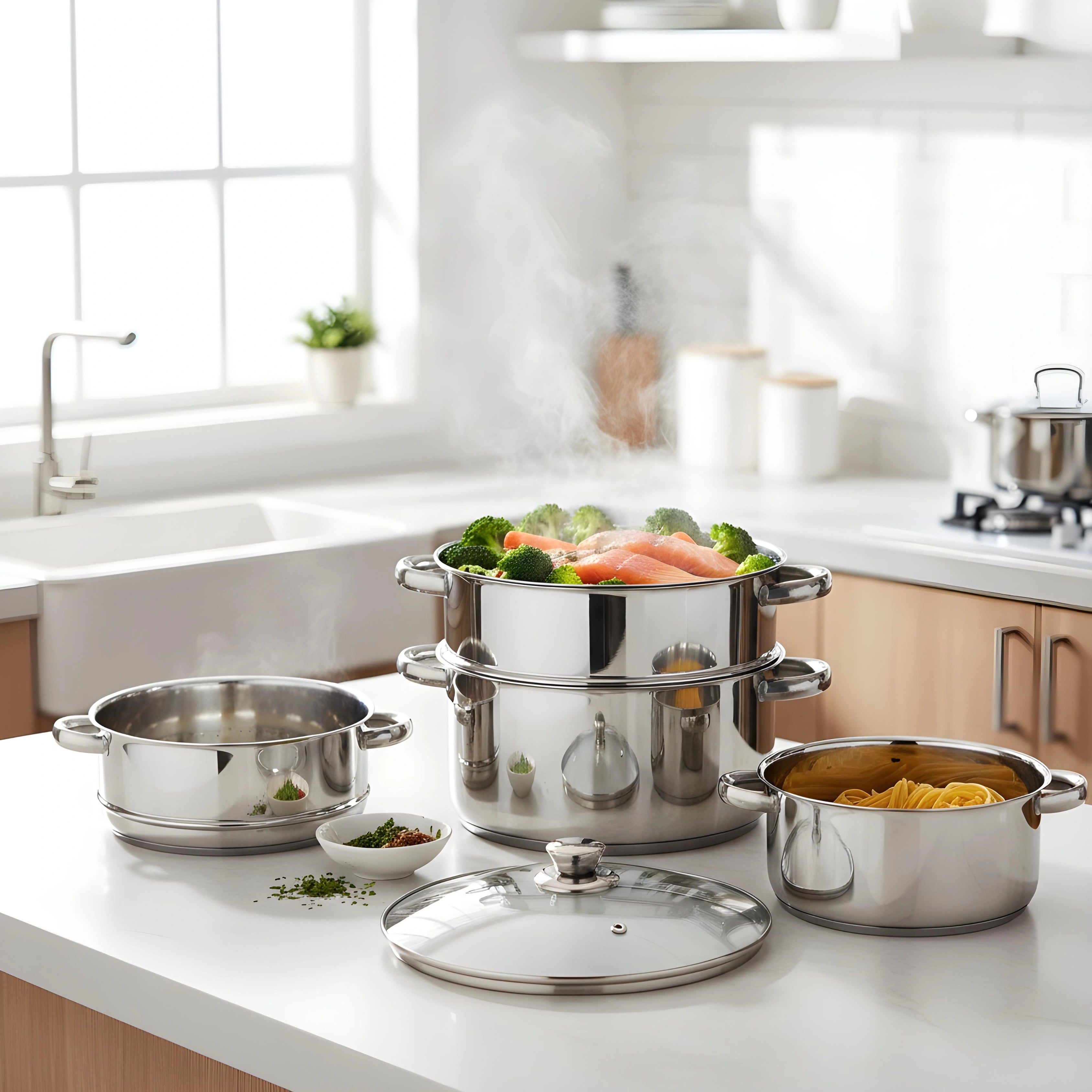 MAHAA Stainless Steel 3-Tier Utena Smart Steamer for Idlis, Momos & Vegetables | Tri Ply Base | Induction & Gas Compatible | Food-Grade SS | Easy to Clean (18CM / 20CM)