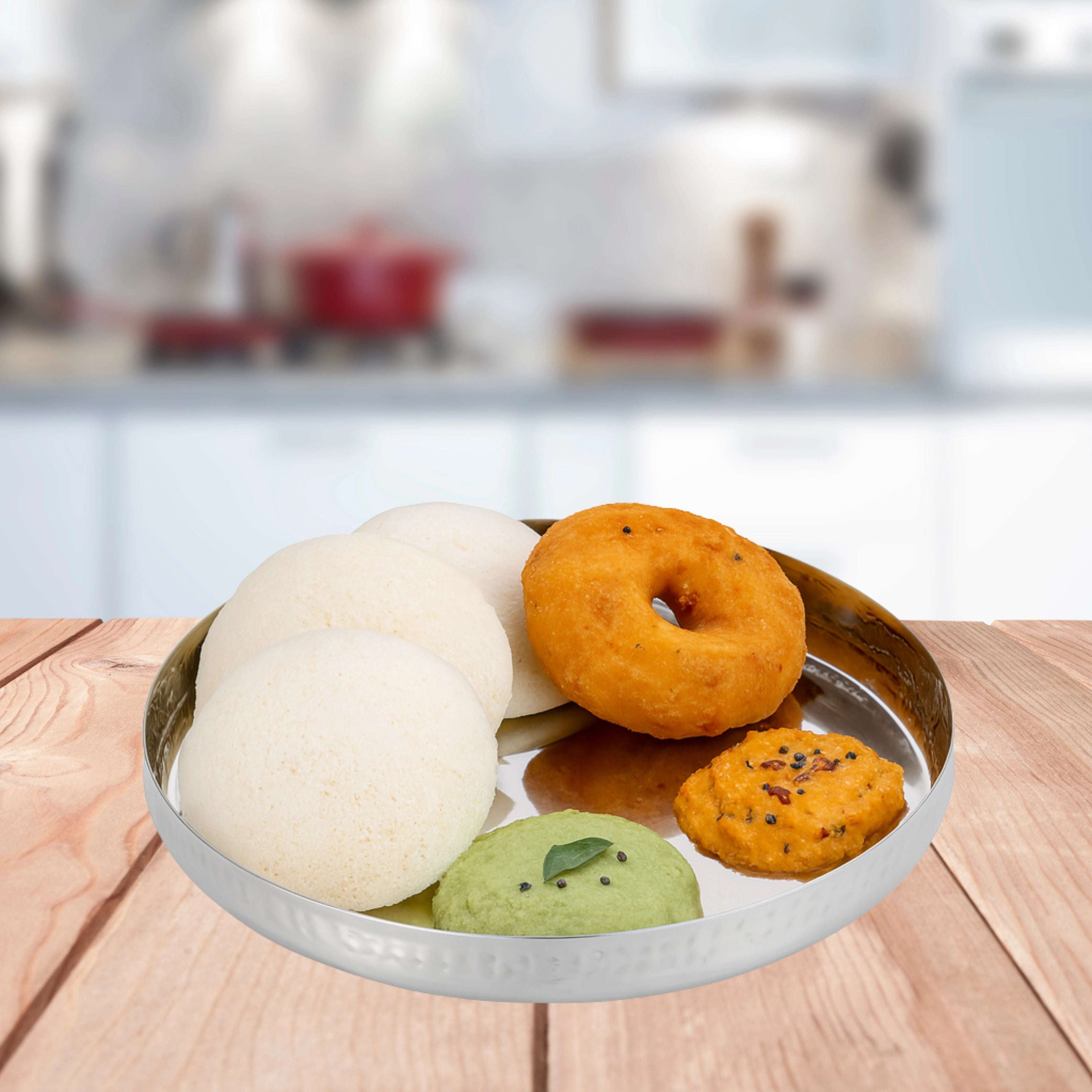 Stainless Steel Bulging Thali – 2 Pcs Set | High Quality | Hammered Finish | Durable & Rust-Free | Ideal for Daily & Festive Use