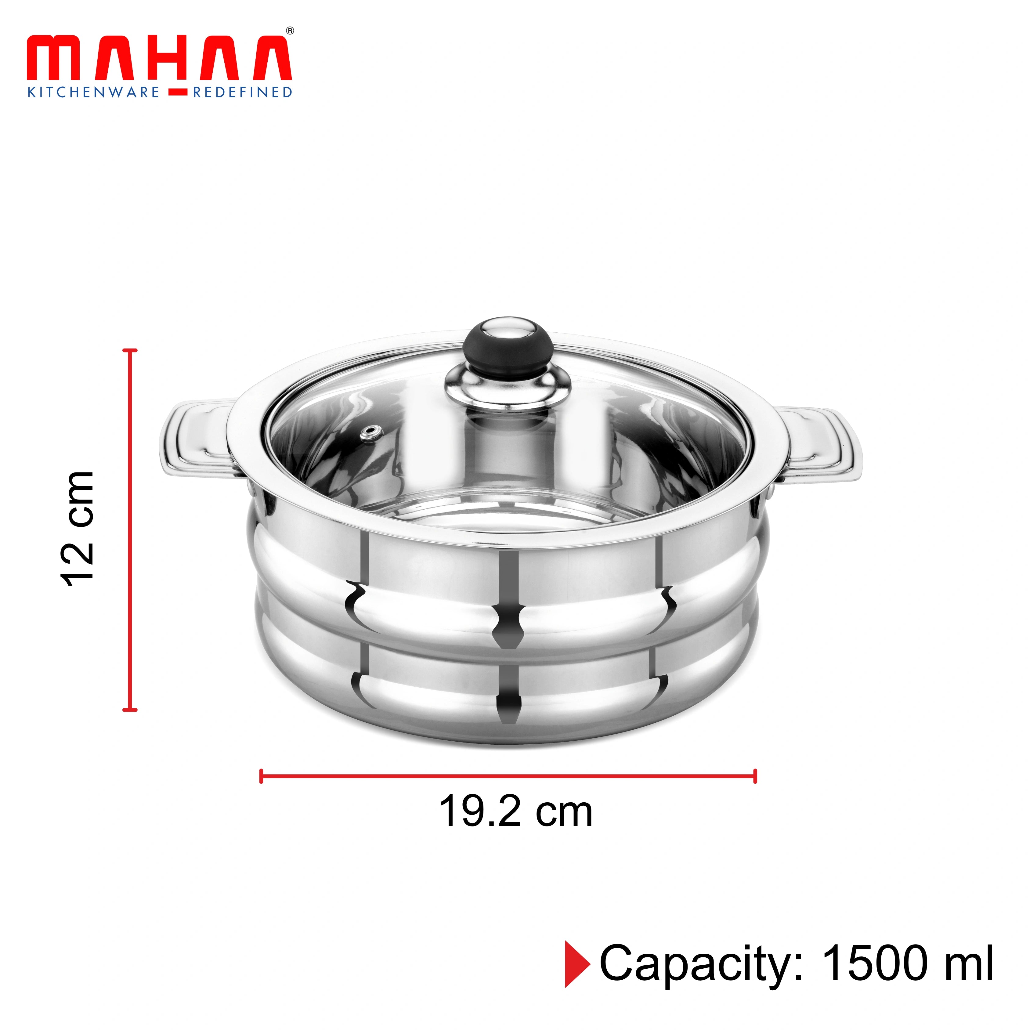 MAHAA Stainless Steel Combo 4-Plate Idly Cooker + 2L Milk Boiler with Whistle + 1.5L See-Through Hotpot | Induction Compatible & Dishwasher Safe