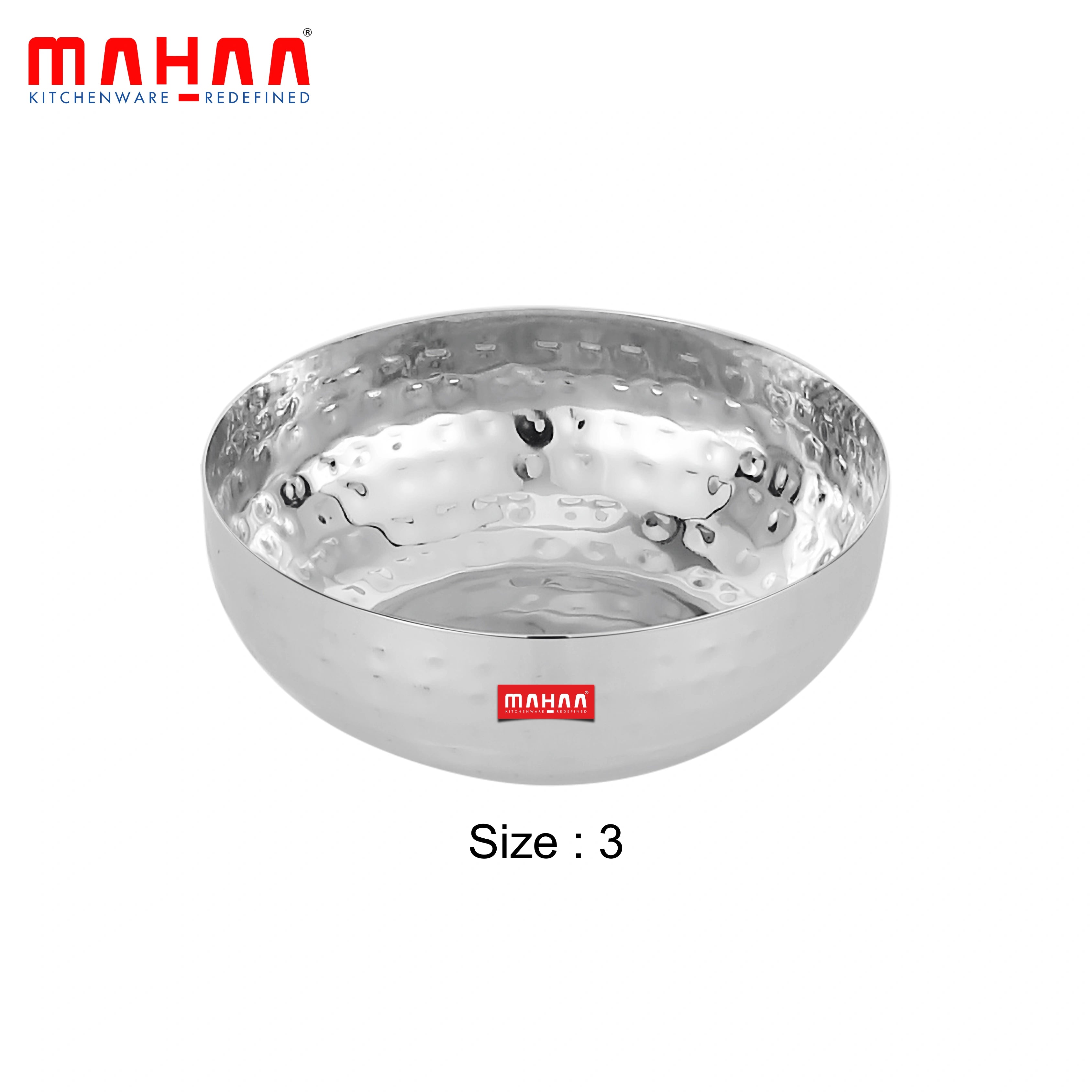 MAHAA Stainless Steel Deep Bowl – 2 Pcs Set | High Quality | Hammered Finish | Handcrafted Look | Rust-Free & Dishwasher Safe