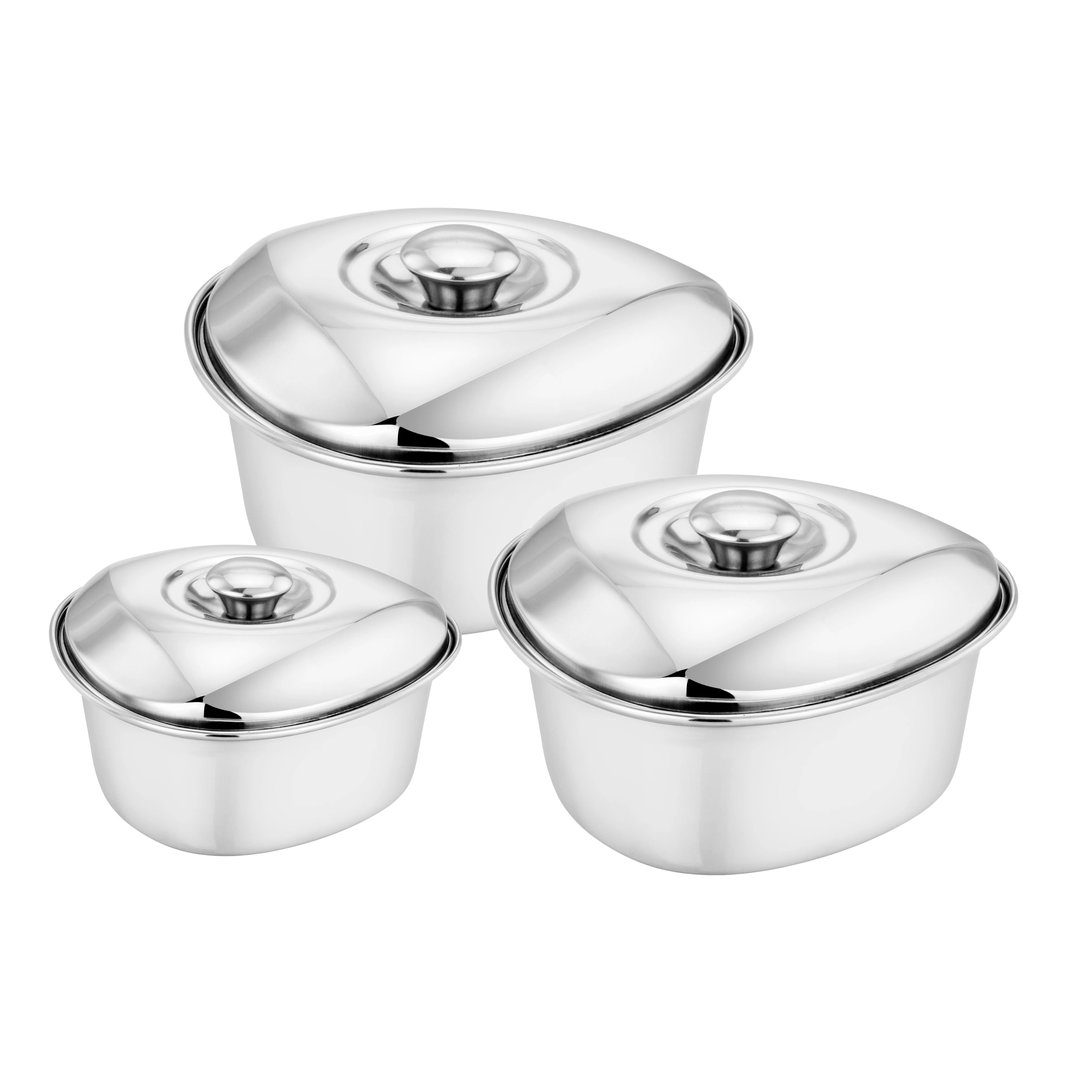MAHAA Triangle Dining Dish Set – 3-Piece Stainless Steel Serving Bowls | Mirror Finish | Snug-Fit Lids | Rust-Free & Durable | Serve Gravy, Sabzi, Dal, Biryani, Rice, Sweets