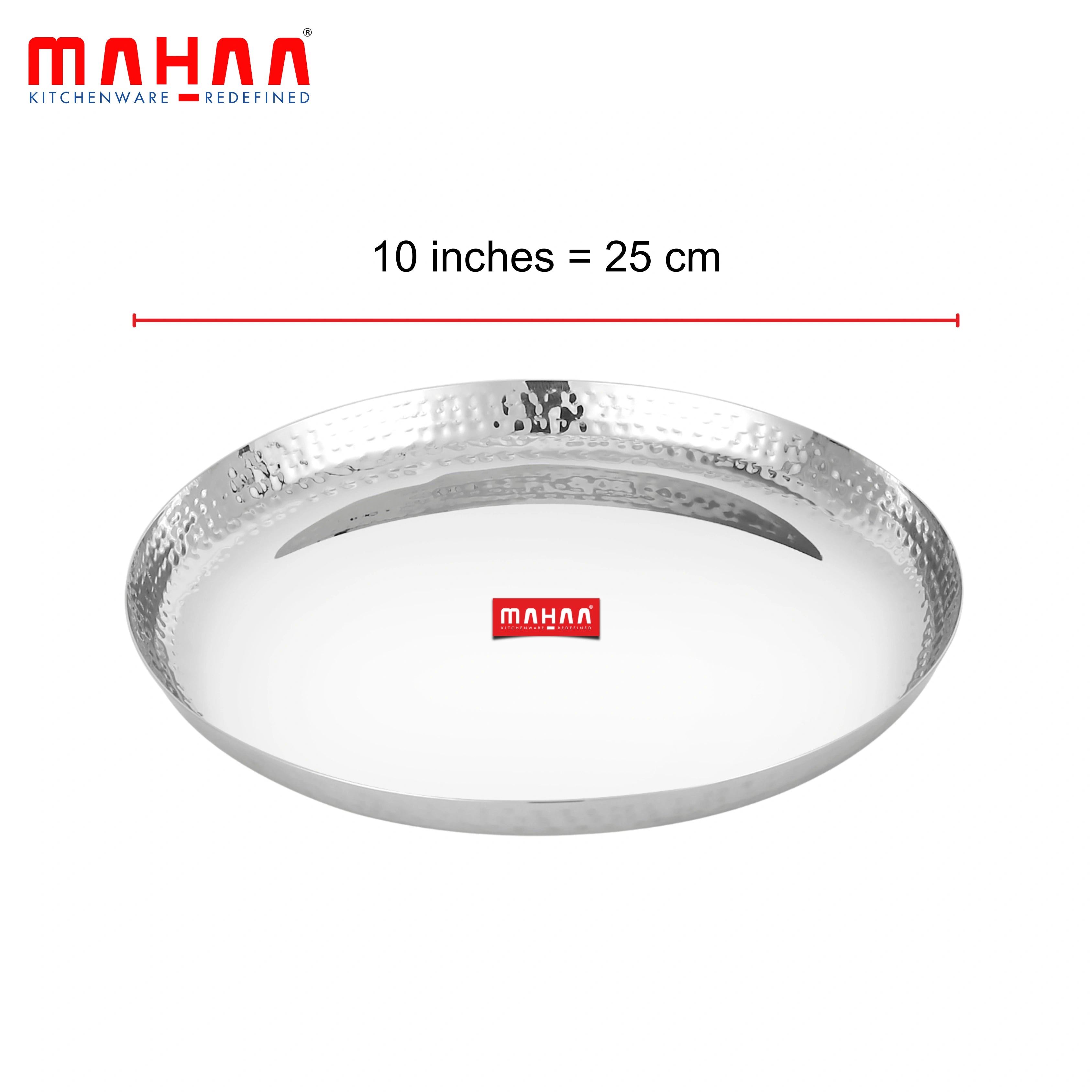 MAHAA Stainless Steel China Plate - 2 Pcs Set | High Quality | Hammered Finish | Durable & Rust-Free | Ideal for Daily & Festive Use | 17.5cm, 20cm, 22.5cm, 25cm, 28cm, 30.5cm, 33cm