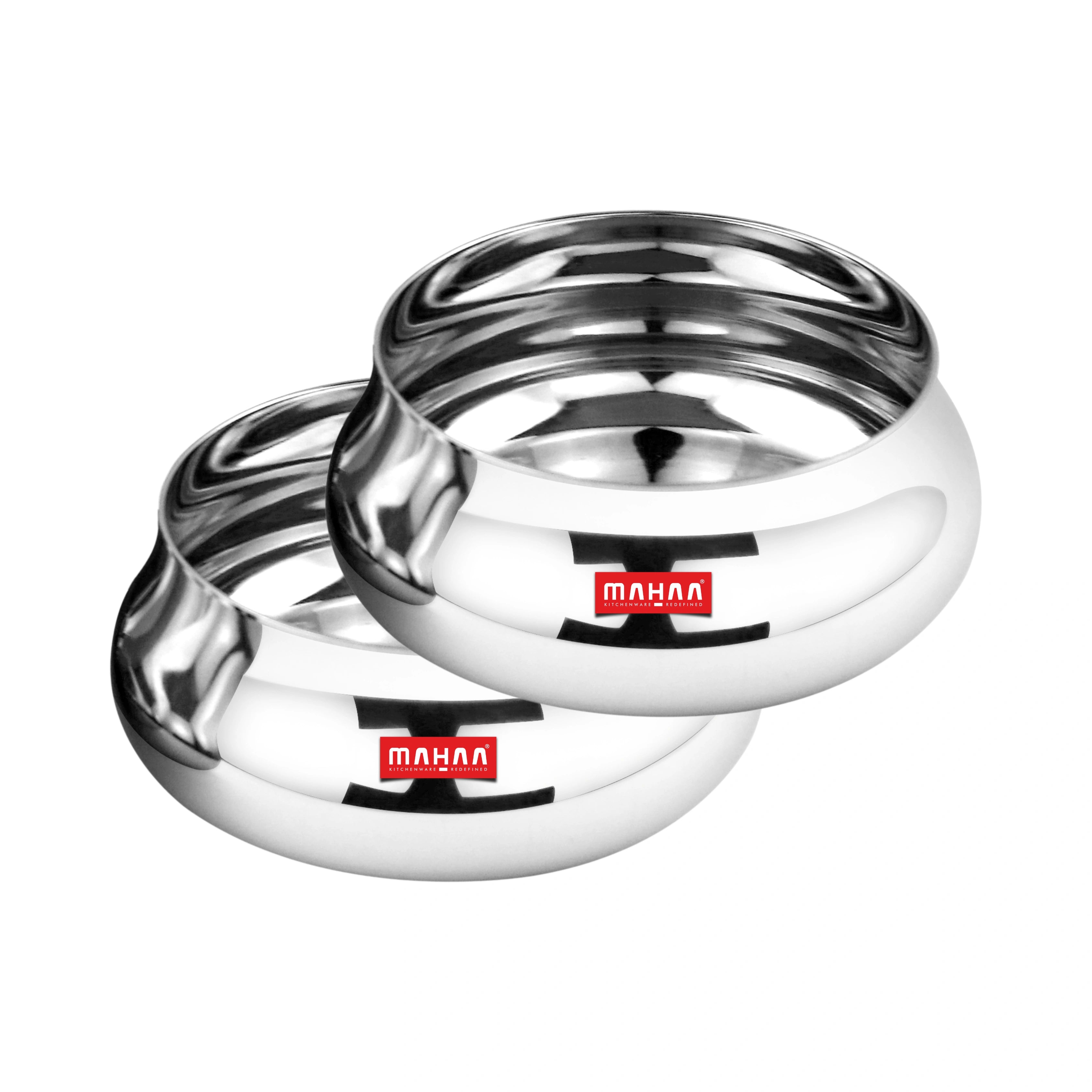 MAHAA Stainless Steel Bulging Katori – 2 Pcs Set | High Quality | Mirror Finish | Rust-Free & Dishwasher Safe | Ideal for Curries, Sweets & Side Servings | 6 cm, 7 cm, 8 cm, 12 cm