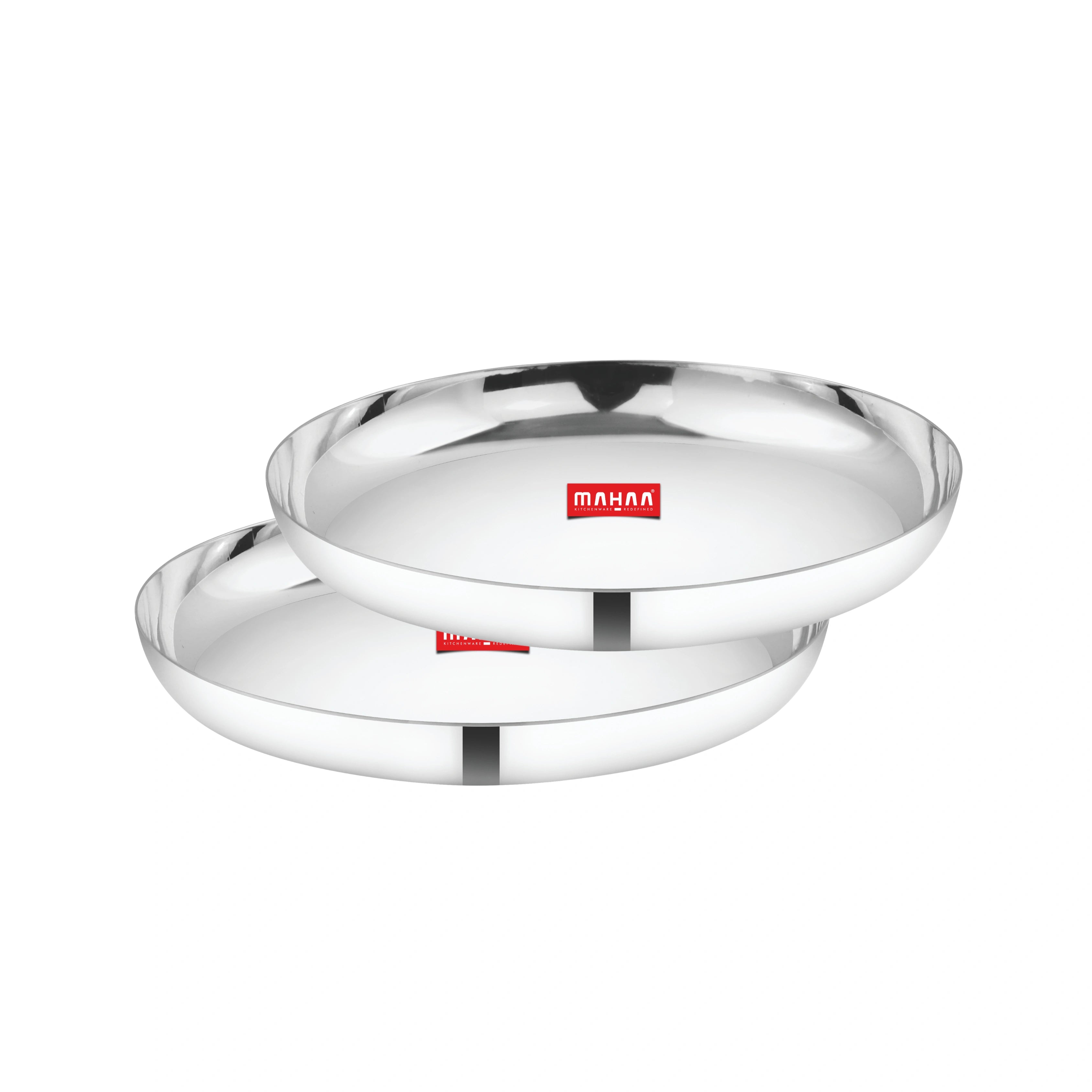 MAHAA Stainless Steel China Plate - 2 Pcs Set | High Quality | Mirror Finish | Durable & Rust-Free | Ideal for Daily & Festive Use | 17.5cm, 20cm, 22.5cm, 25cm, 28cm, 30.5cm, 33cm