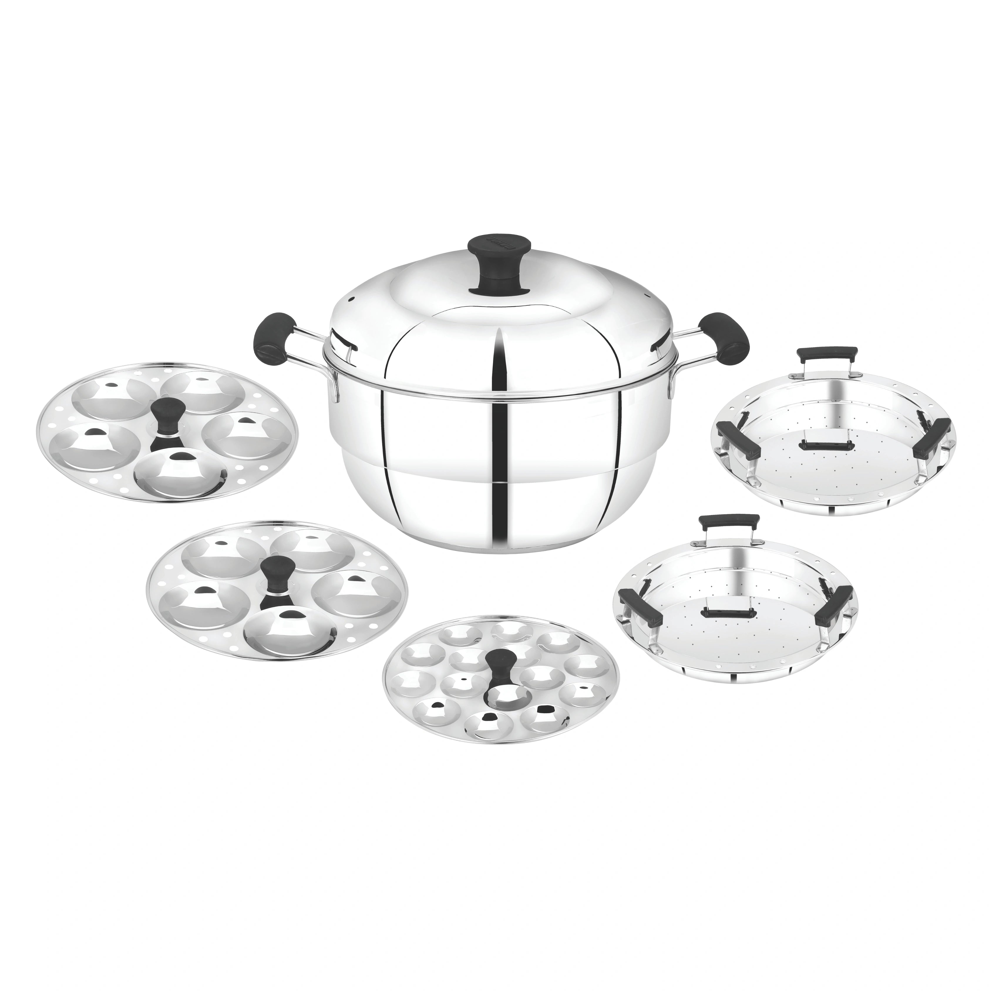 MAHAA Stainless Steel Multi Kadai 22CM – Versatile Kadai with Steam Release Lid | Steam Idlis, Mini Idlis, Dhokla, Idiyappams, Momos and Vegetables | Tri Ply Base | StayCool+ Handle & Lid Knob